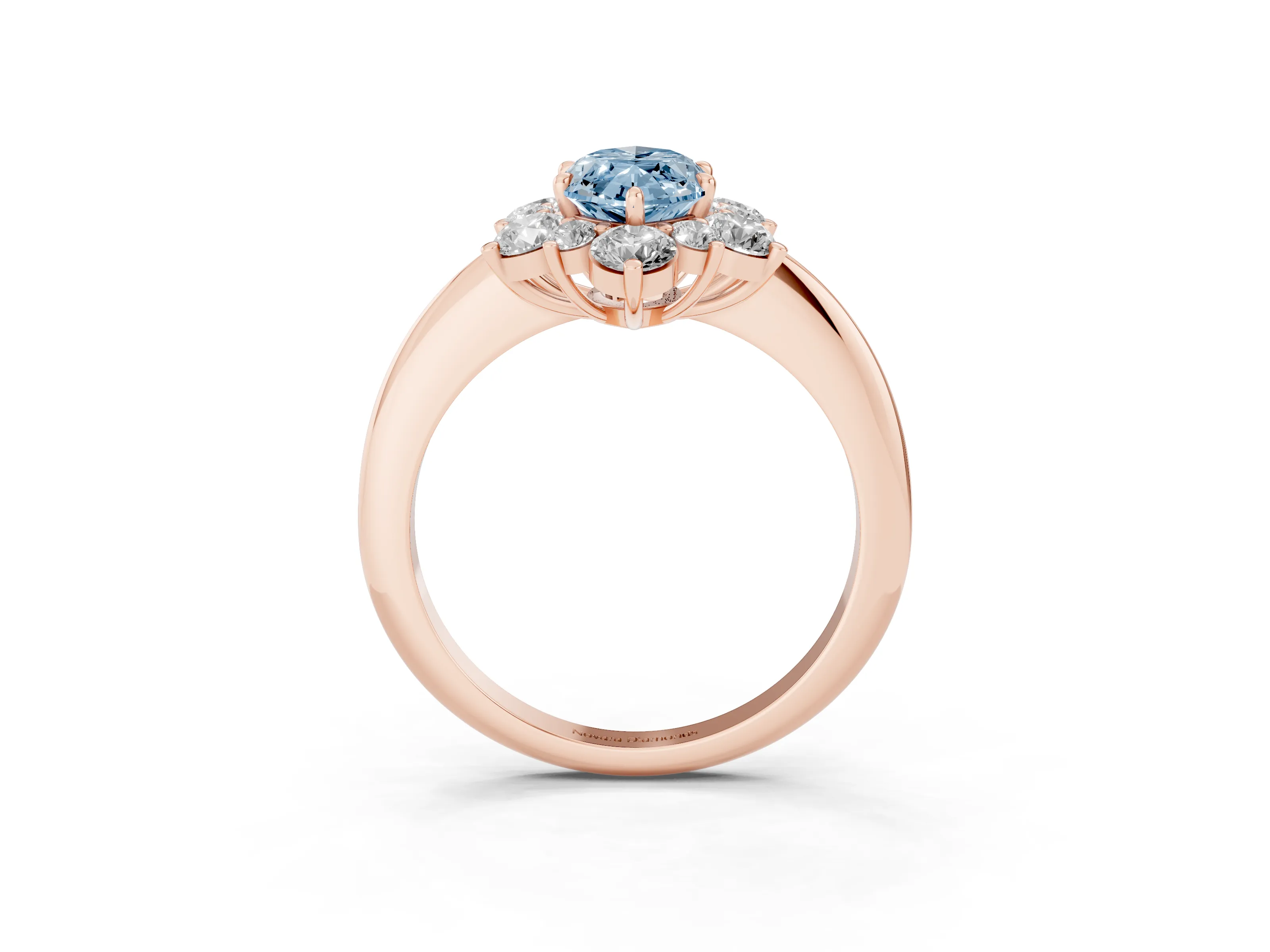 Fancy Blue Marquise Cut Diamond Cluster Halo Ring Set in Rose gold with Solitaire Band and Prong Setting