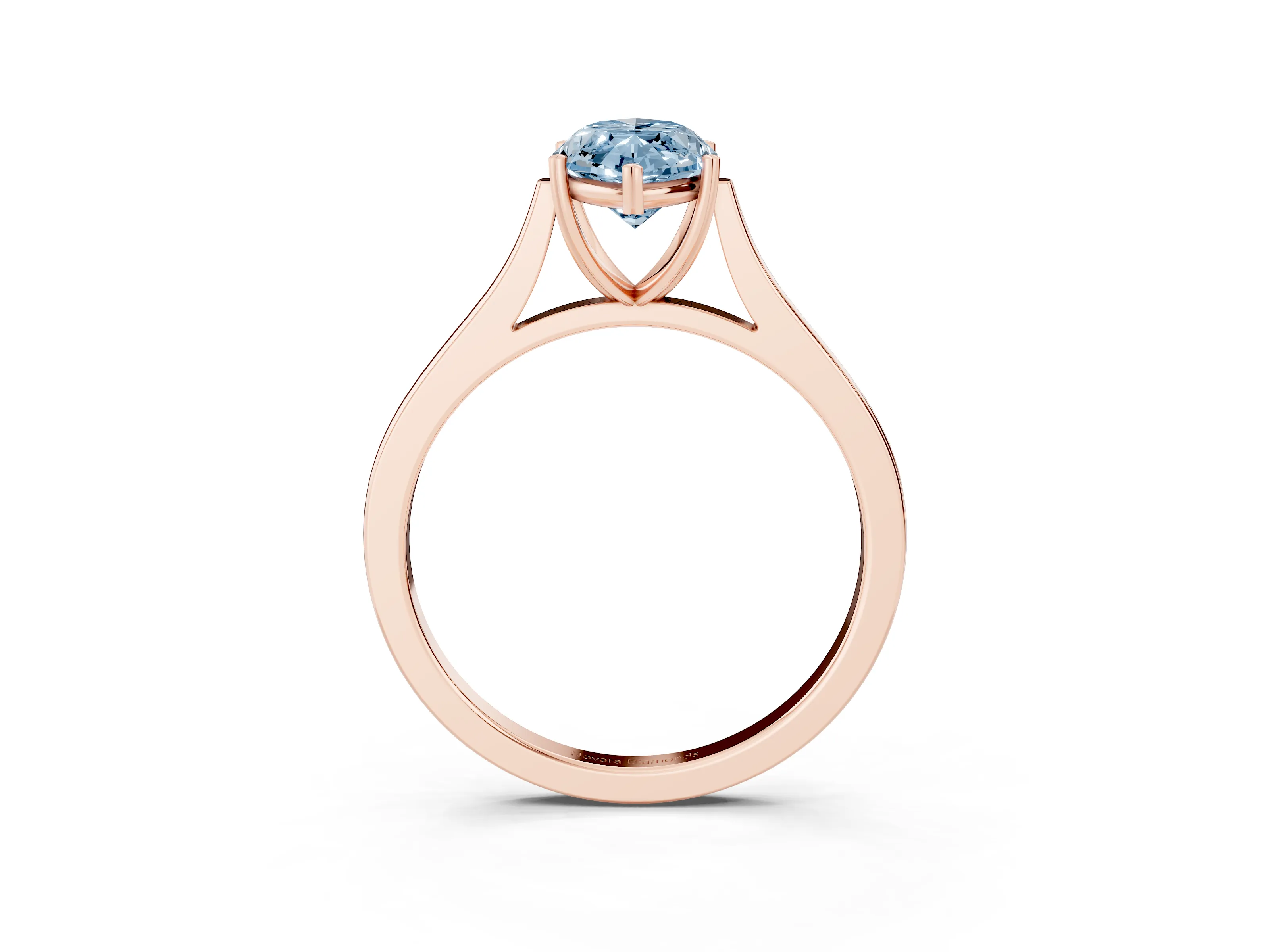 Fancy Blue Marquise Cut Diamond Solitaire Heart Prong Engagement Ring Set in Rose gold with Tapered Band