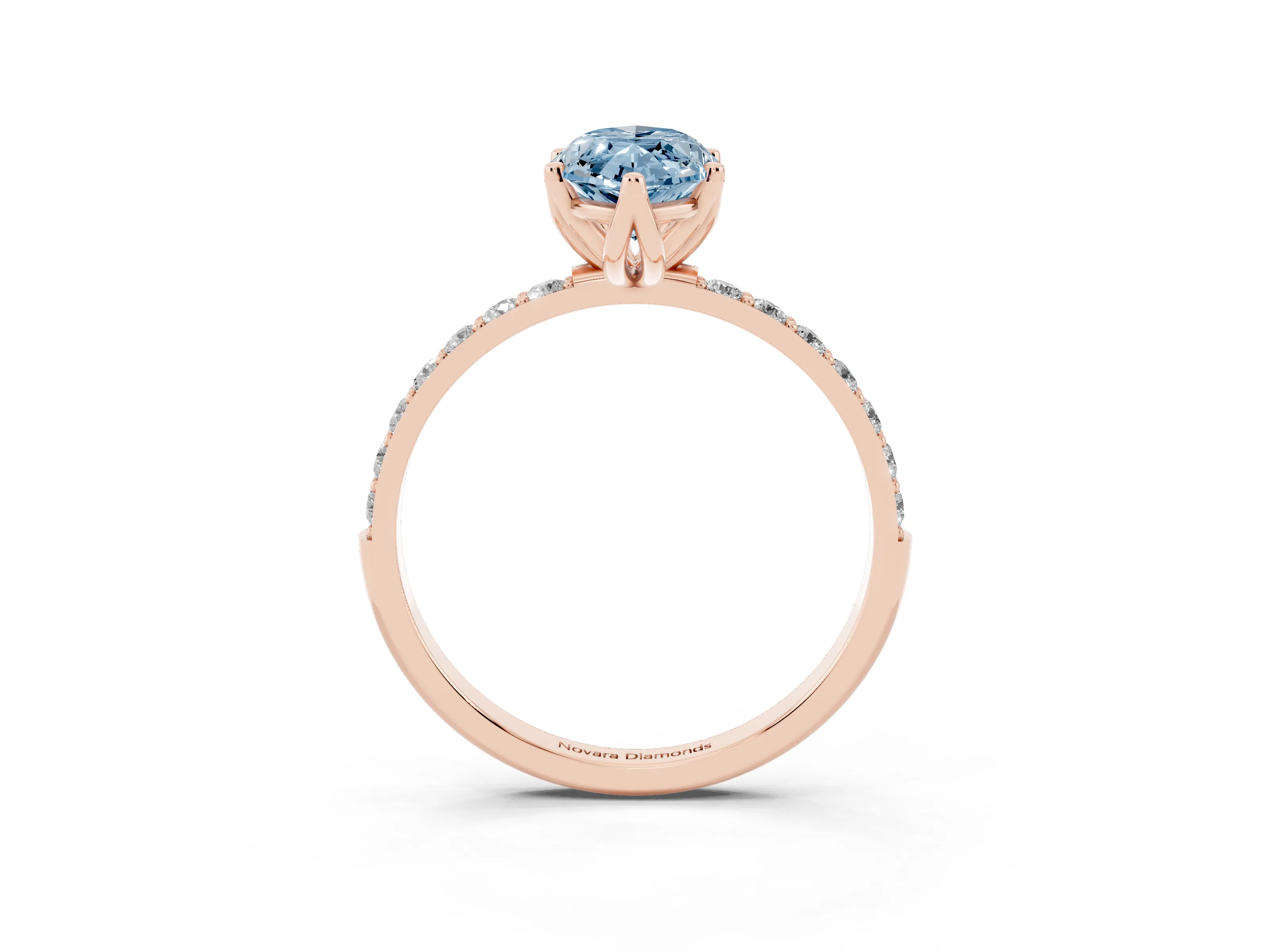 Fancy Blue Marquise Cut Diamond Solitaire Engagement Ring Set in Rose gold with Round Pavé Band and Prong Setting