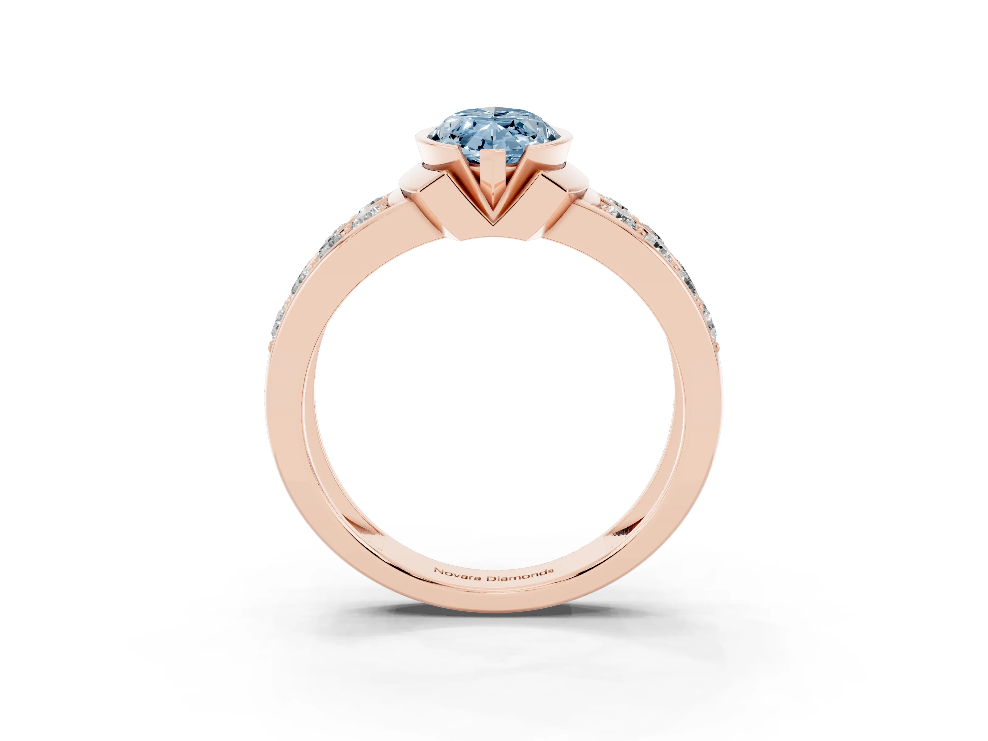 Fancy Blue Marquise Cut Diamond Wide Channel Set Band Ring Set in Rose gold with Bezel Setting