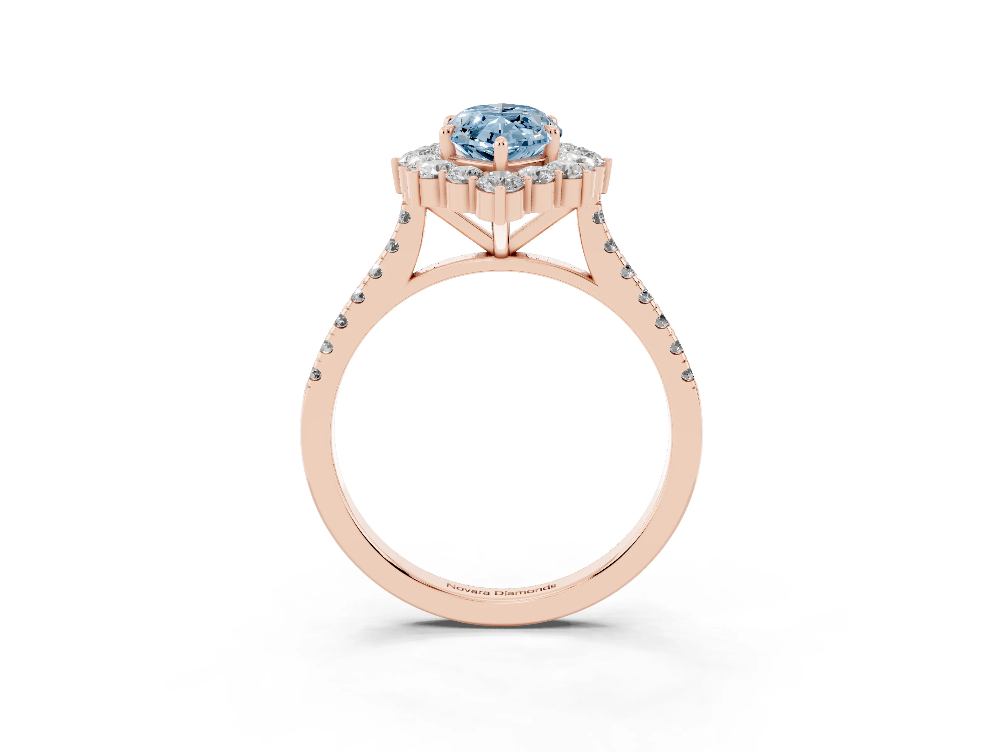 Fancy Blue Marquise Cut Diamond Halo Ring Set in Rose gold with Pavé Band and Prong Setting