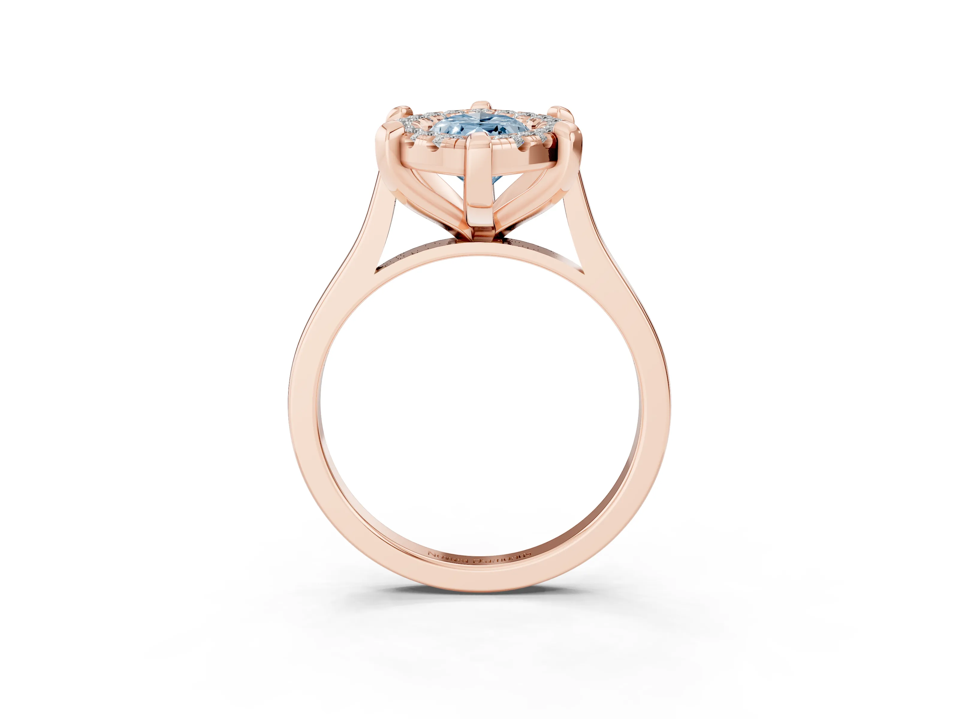 Fancy Blue Marquise Cut Diamond Cluster Halo Solitaire Ring Set in Rose gold with Prong Setting