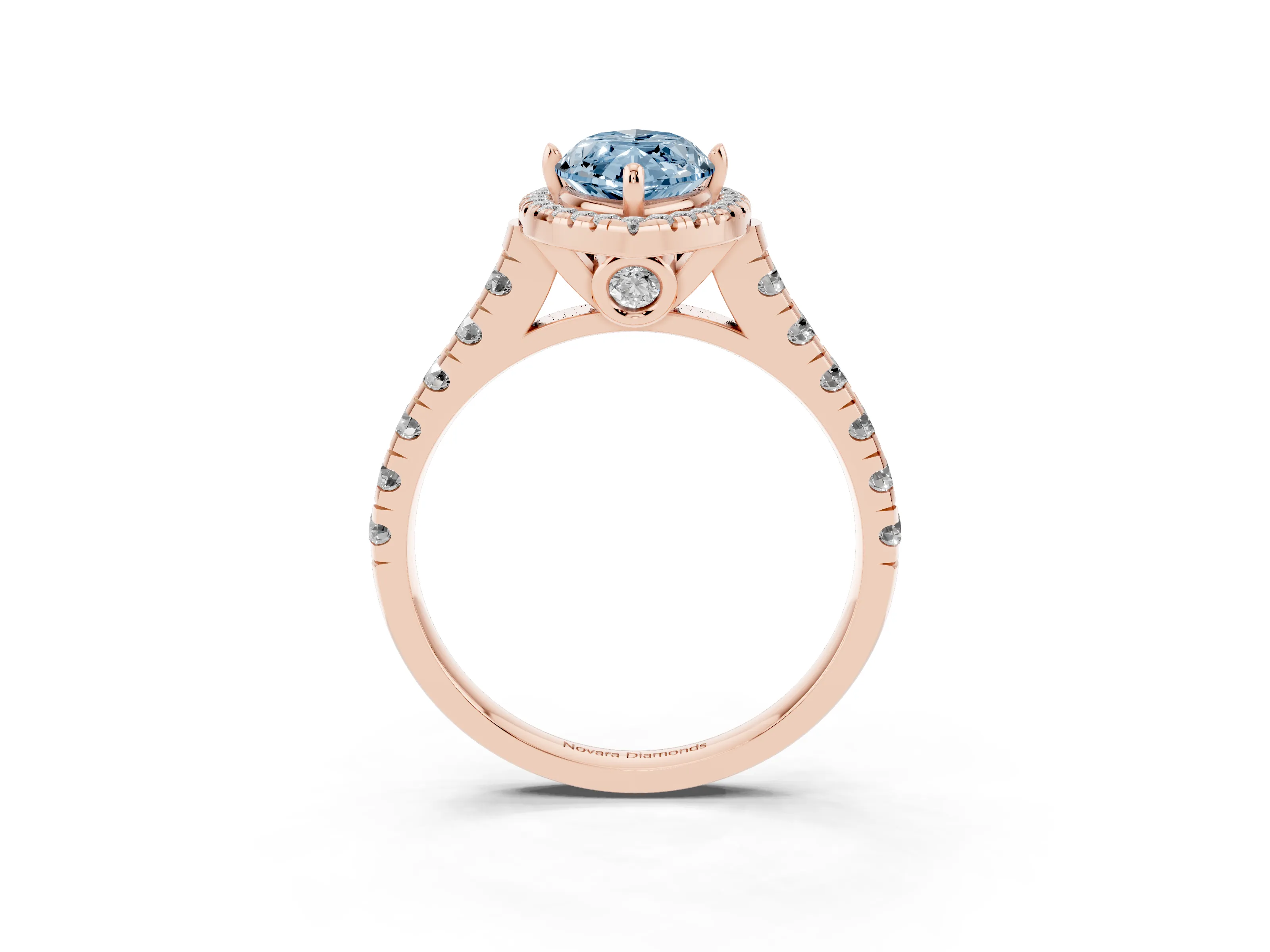 Fancy Blue Marquise Cut Diamond Halo Engagement Ring Set in Rose gold with Pavé Band and Prong-Set Center
