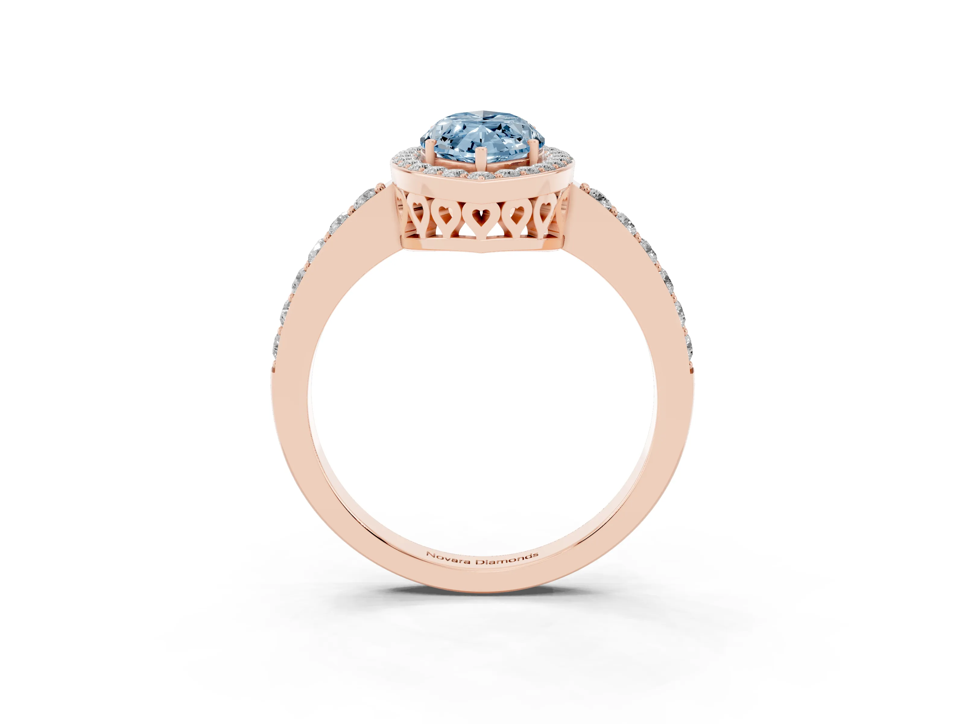 Fancy Blue Marquise Cut Diamond Halo Ring Set in Rose gold with Pavé-Setting Band and Open Prong Center