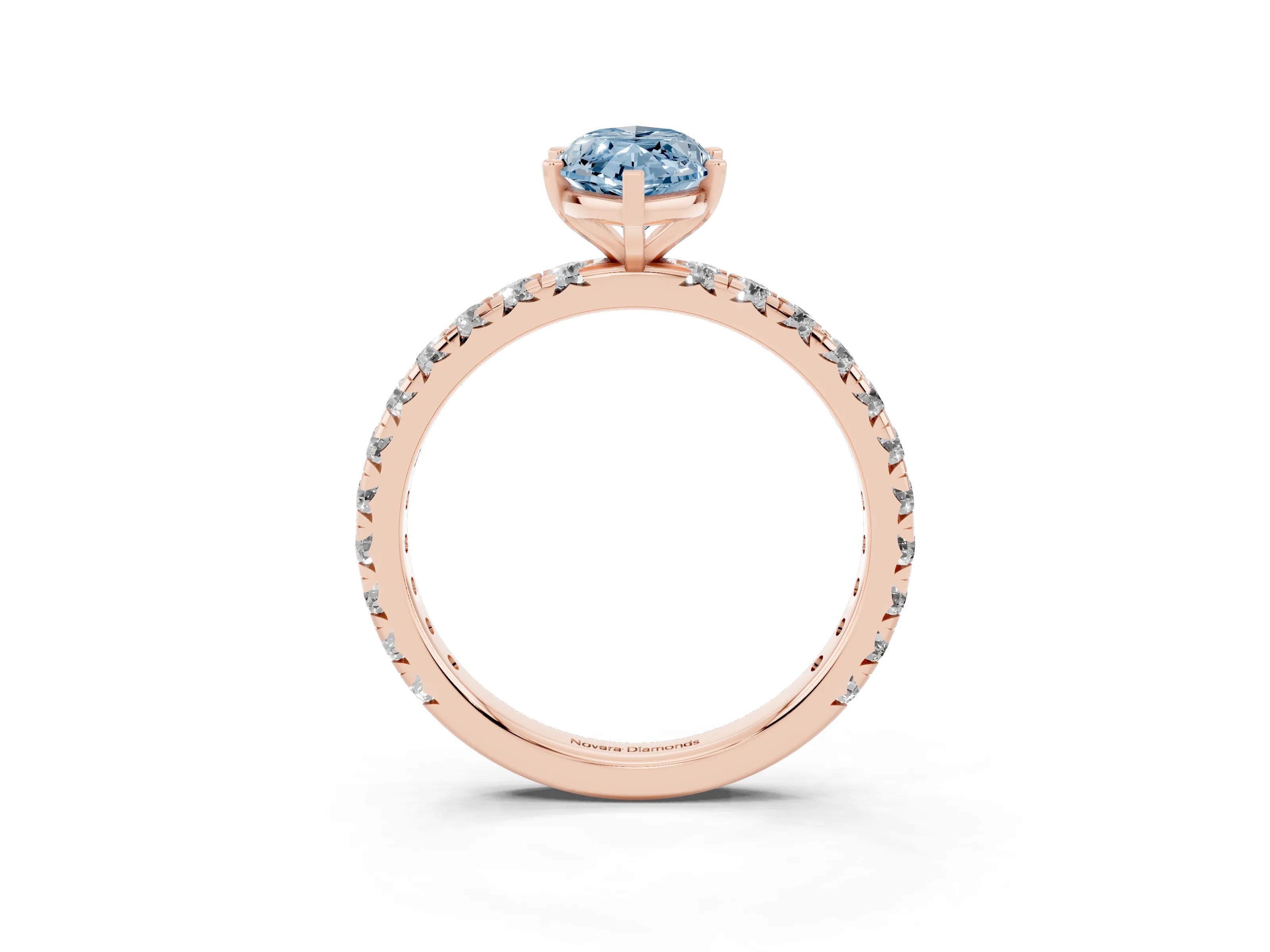 Fancy Blue Marquise Cut Diamond Pavé Solitaire Ring Set in Rose gold with Round Band and Prong Setting