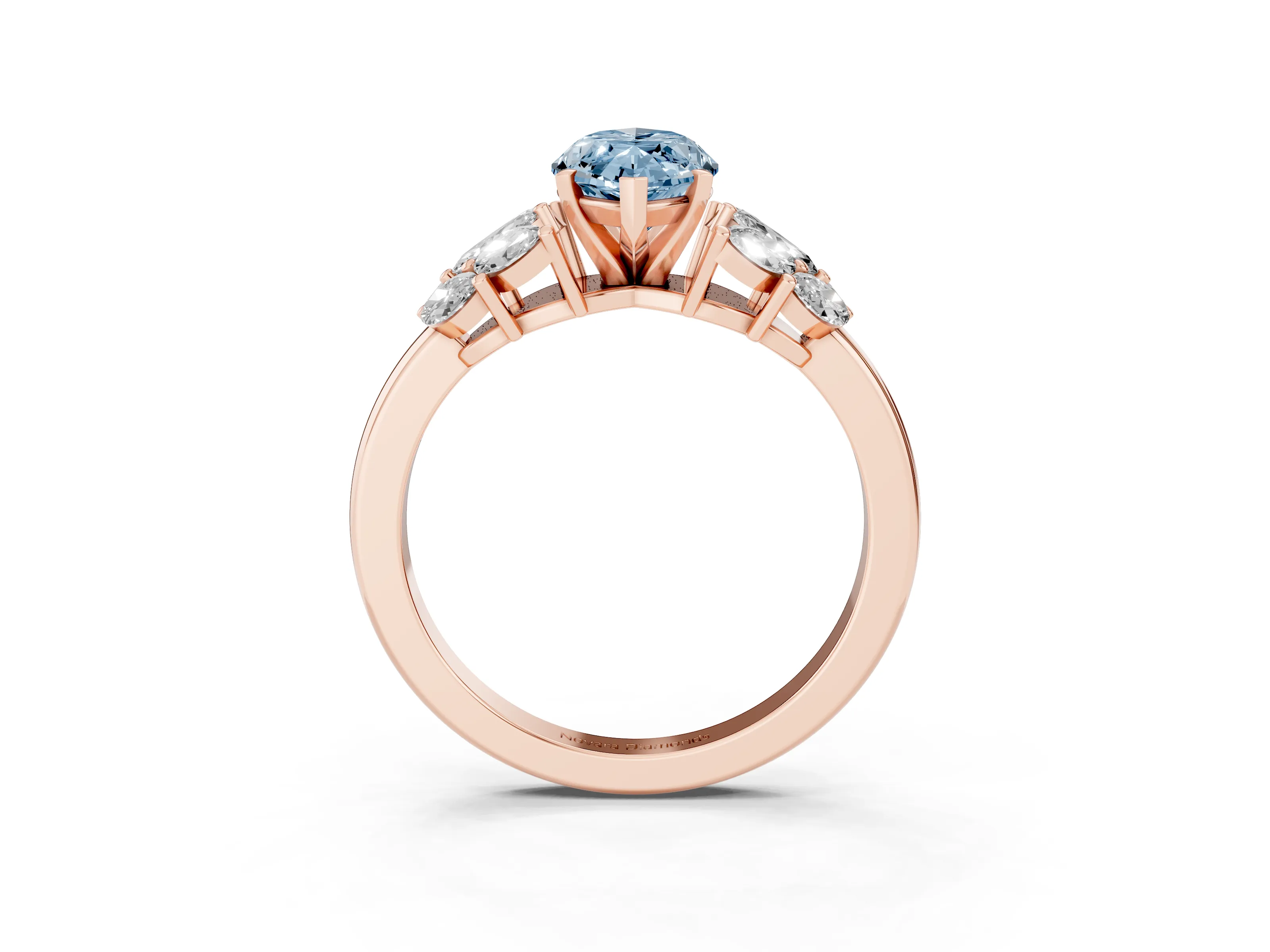 Fancy Blue Marquise Cut Diamond Cluster Leaf Design Ring Set in Rose gold with Prong Setting