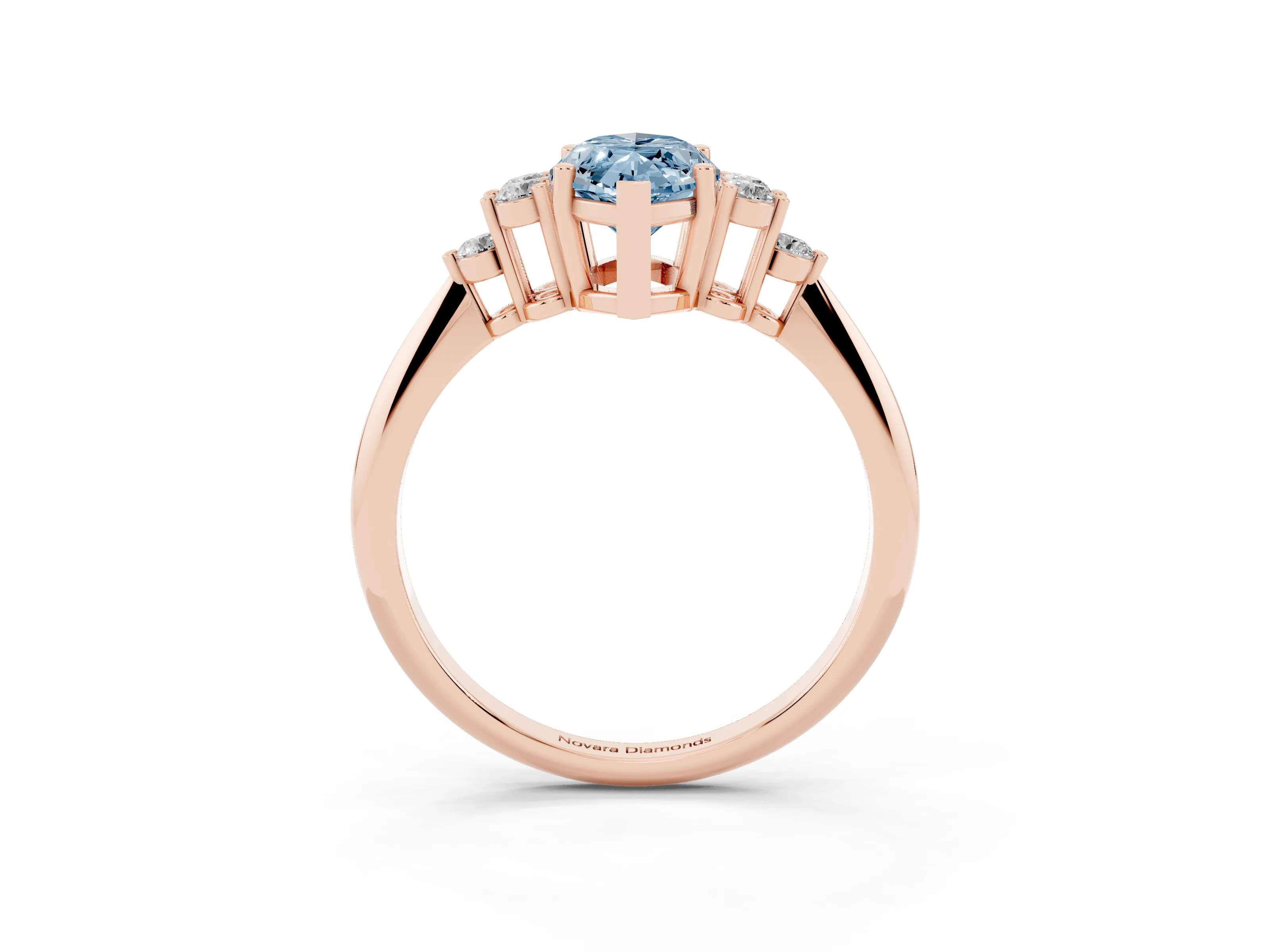 Fancy Blue Marquise Cut Diamond Cluster Ring Set in Rose gold with Plain Band and Prong Setting