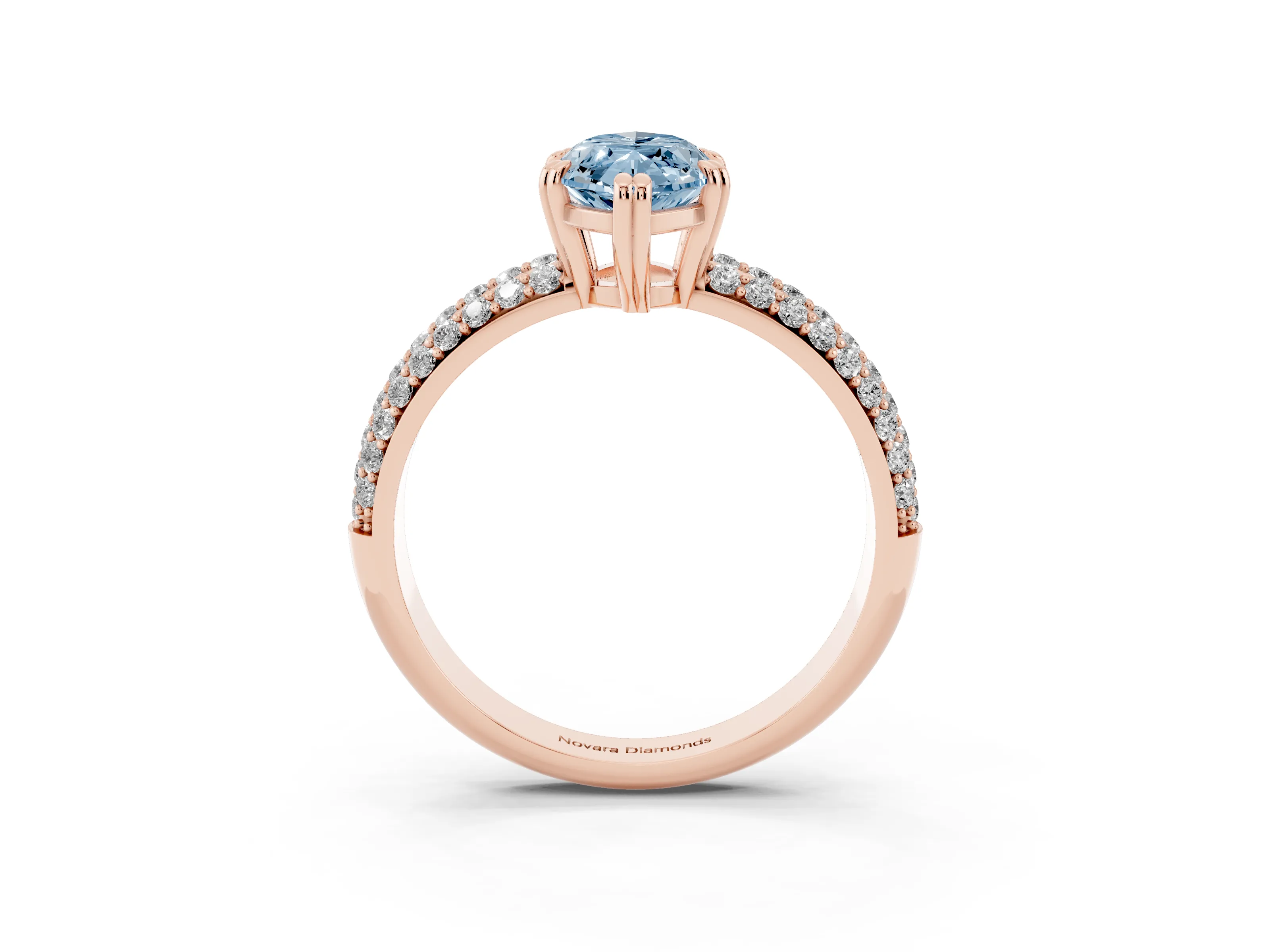 Fancy Blue Marquise Cut Diamond Solitaire Ring Set in Rose gold with Multi-Row Round Pavé Band and Prong Setting