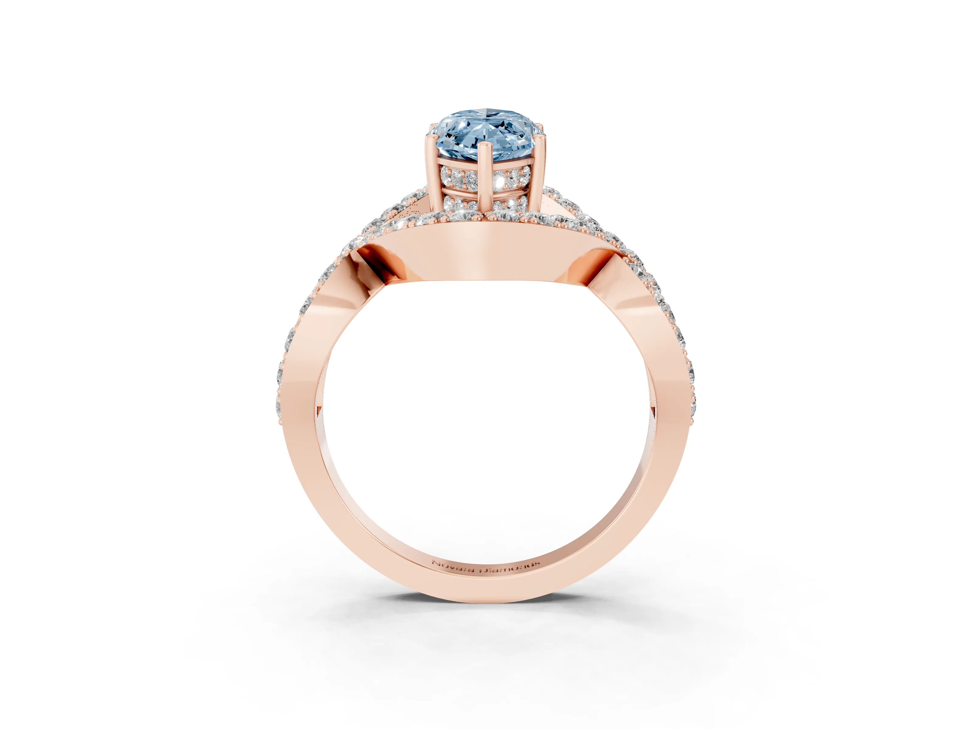 Fancy Blue Marquise Cut Diamond Solitaire Twist Band Pavé Engagement Ring Set in Rose gold