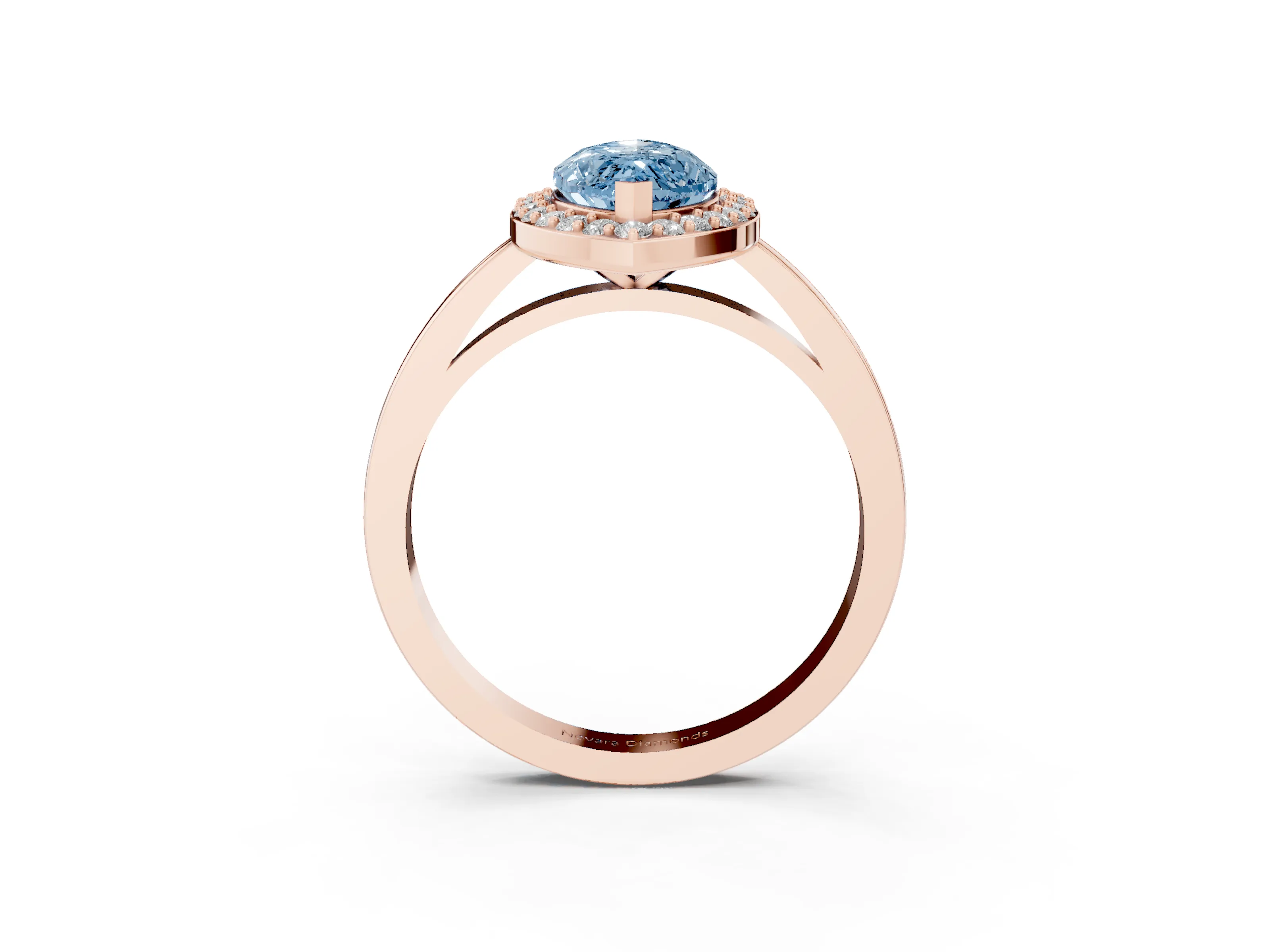 Fancy Blue Marquise Cut Diamond Halo Ring Set in Rose gold with Solitaire Band and Prong Setting