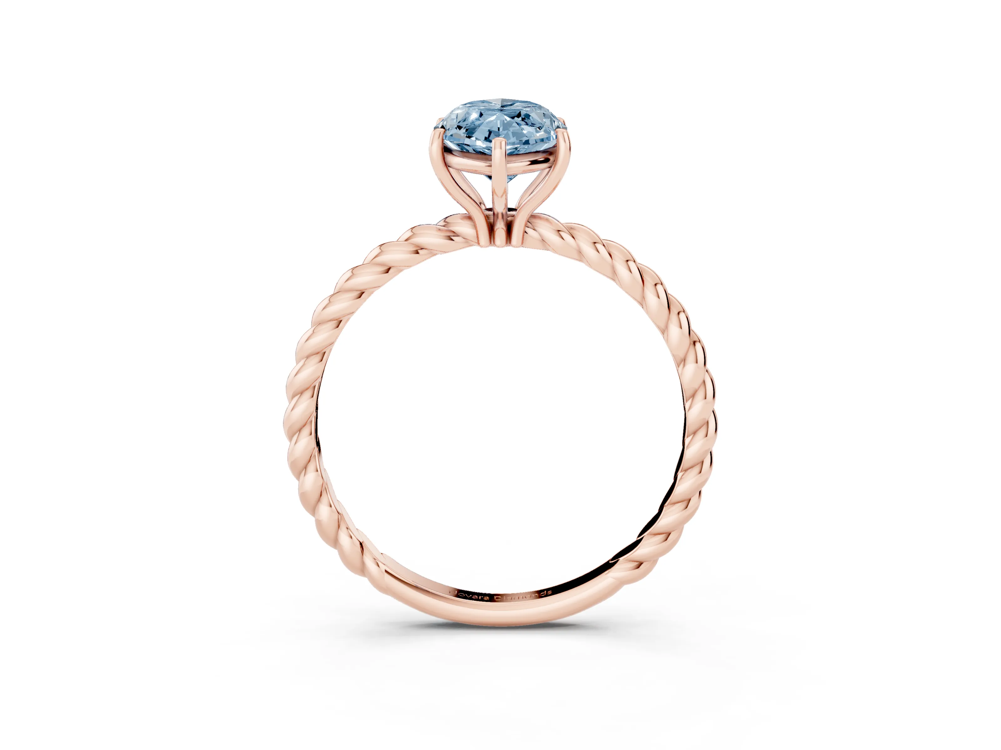 Fancy Blue Marquise Cut Diamond Solitaire Ring Set in Rose gold with Twist Band and Prong Setting