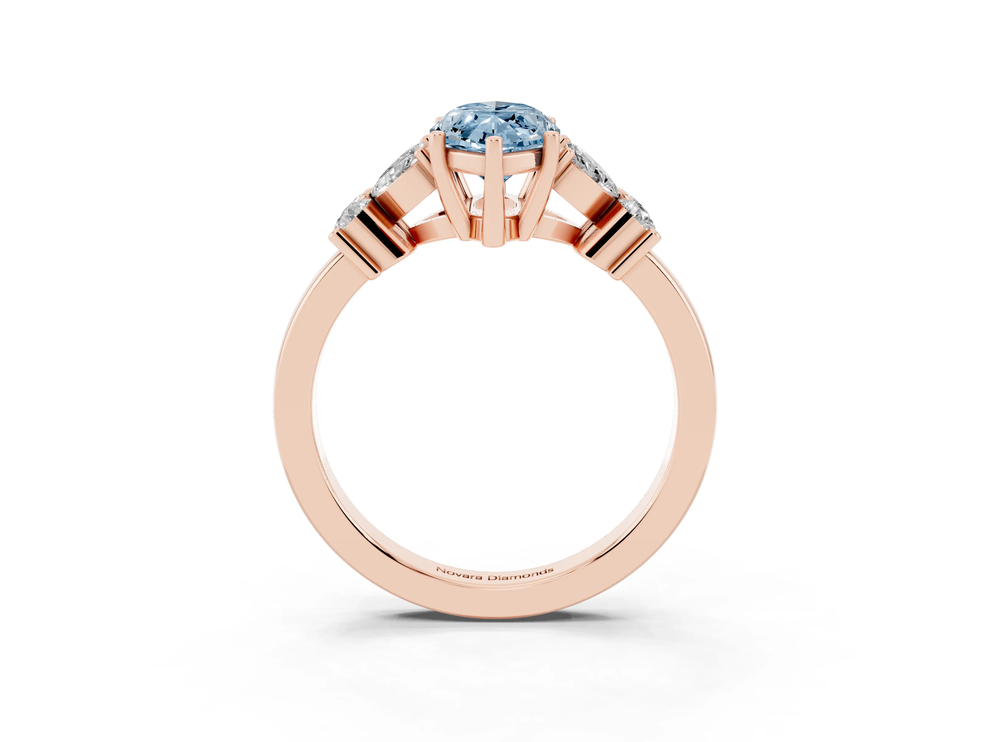 Fancy Blue Marquise Cut Diamond Floral Cluster Ring Set in Rose gold with Marquise Petals and Prong Setting