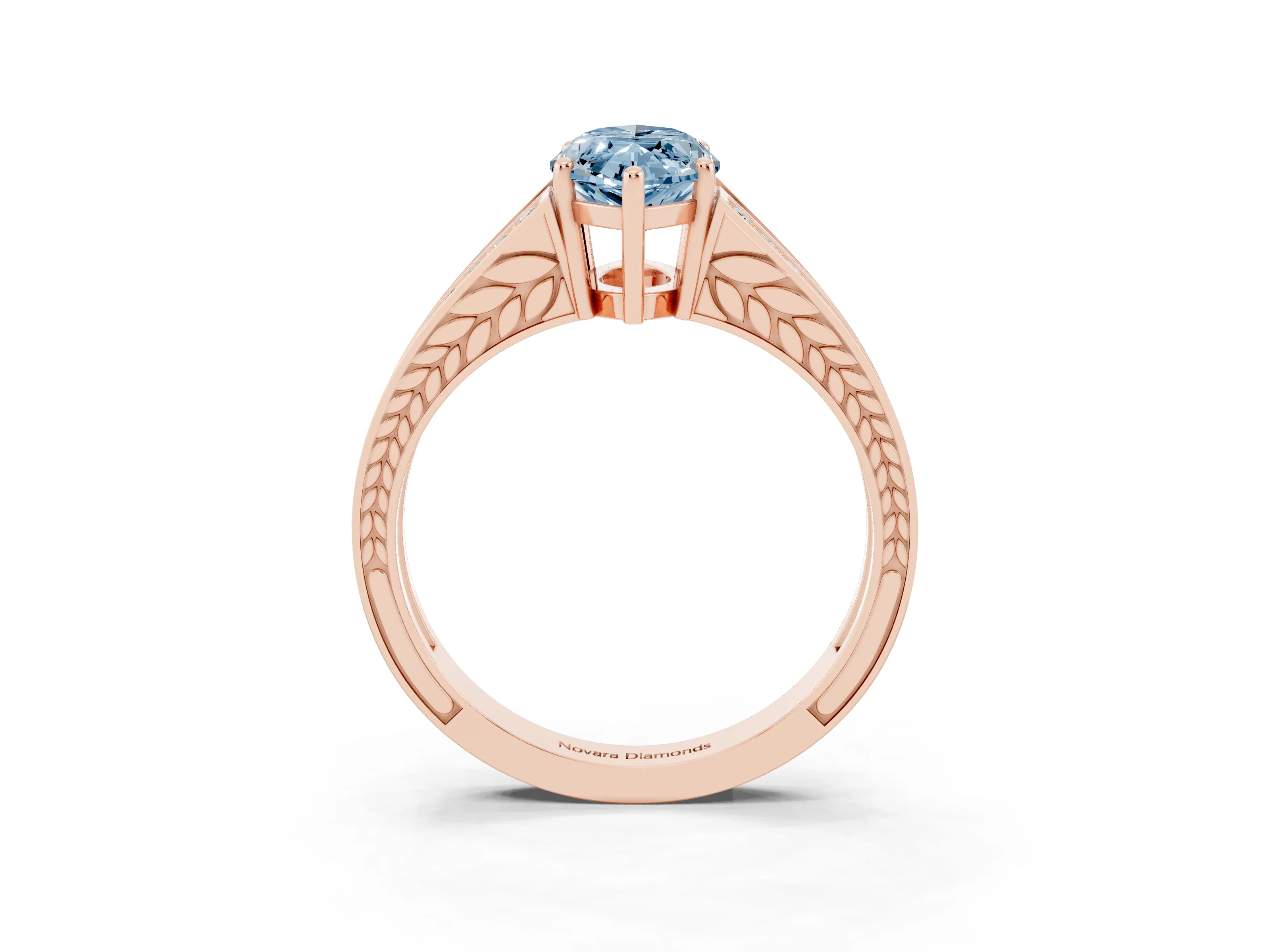 Fancy Blue Marquise Cut Diamond Split Shank Ring Set in Rose gold with Pavé Band and Prong Setting