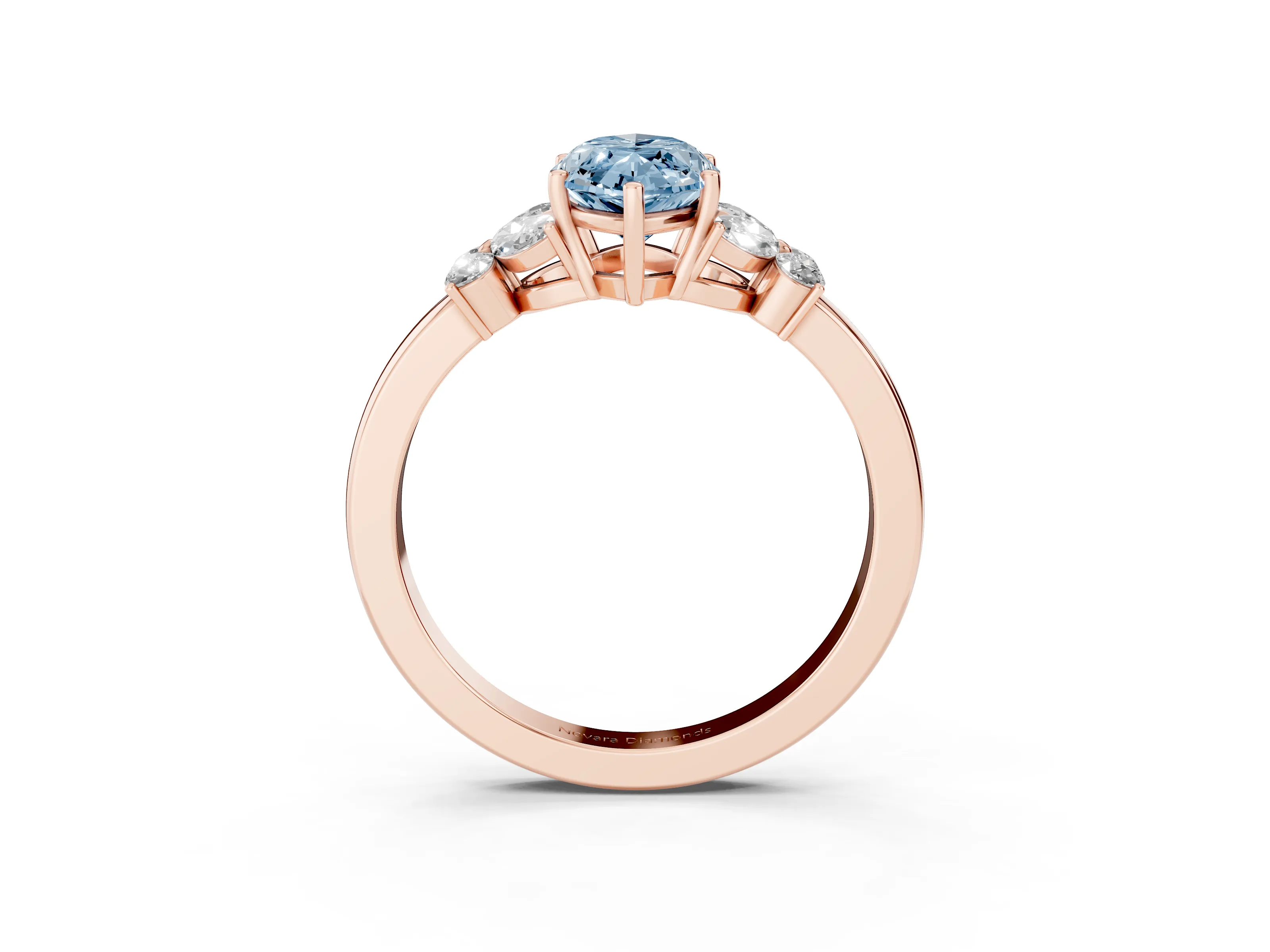 Fancy Blue Marquise Cut Diamond Solitaire Floral Ring Set in Rose gold with Marquise Petals and Prong Setting
