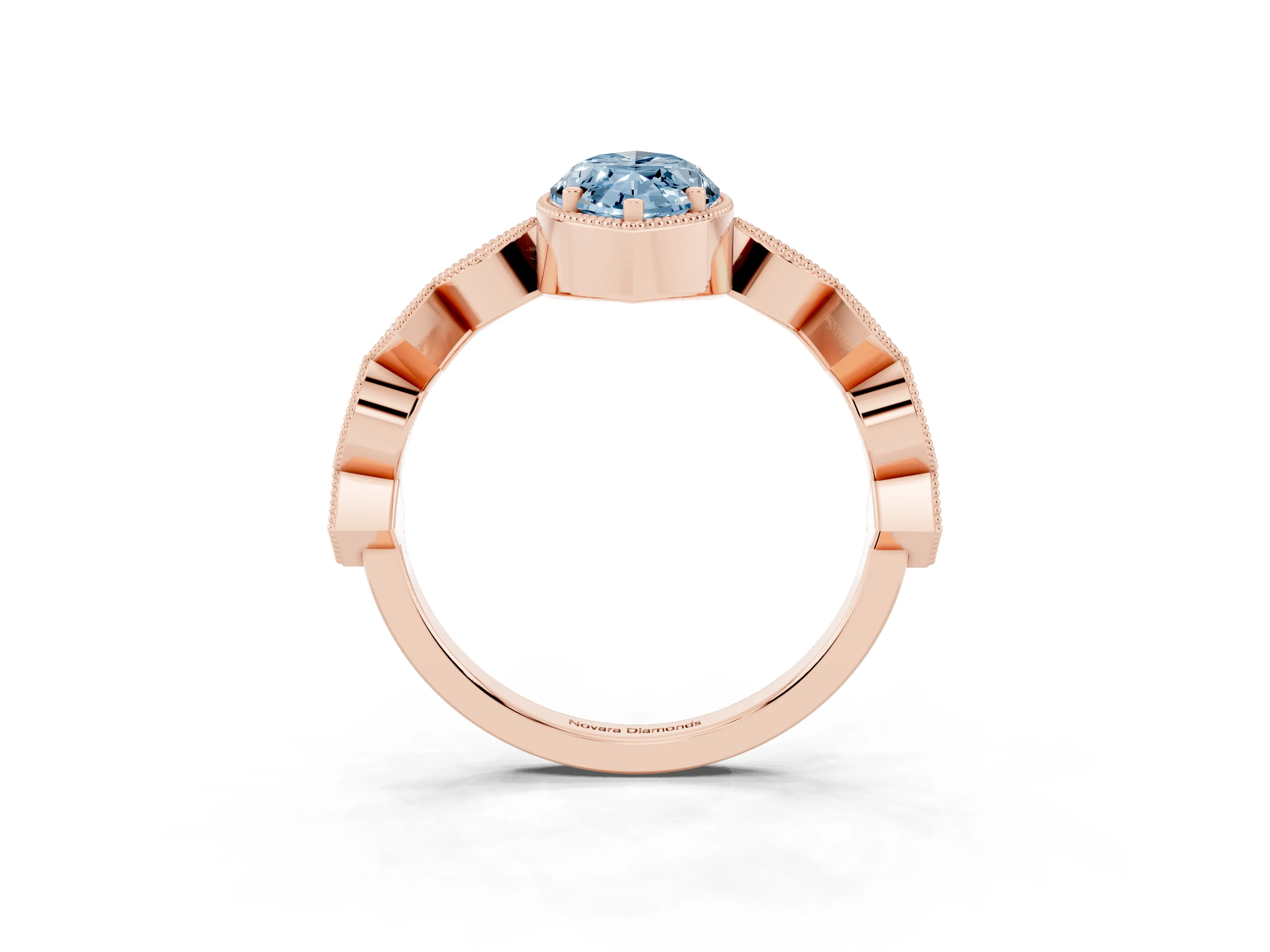 Fancy Blue Marquise Cut Diamond Milgrain Marquise Twist Band Ring Set in Rose gold with Prong Setting