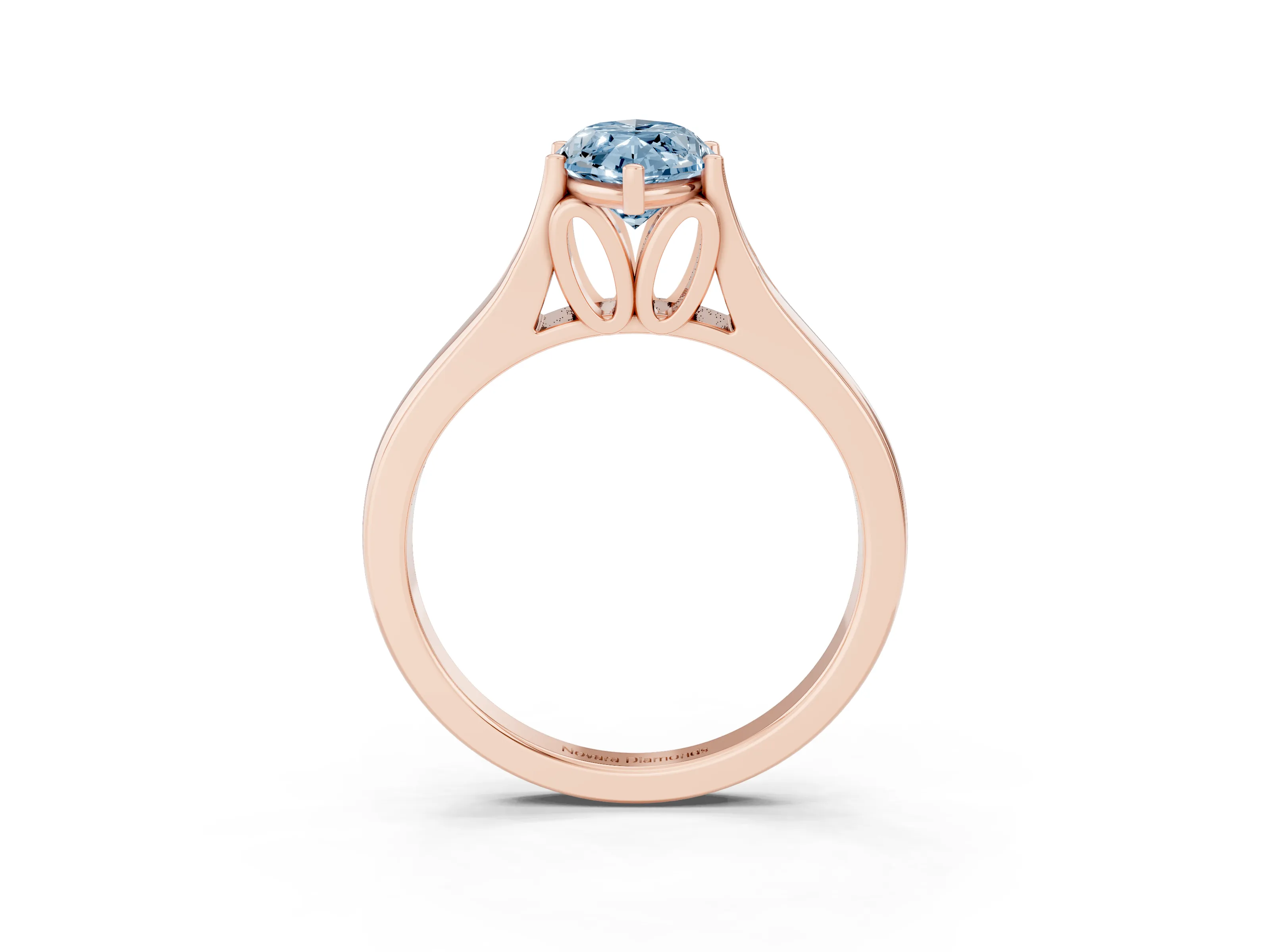 Fancy Blue Marquise Cut Diamond Solitaire Ring Set in Rose gold with Arched Cathedral Band and Prong Setting