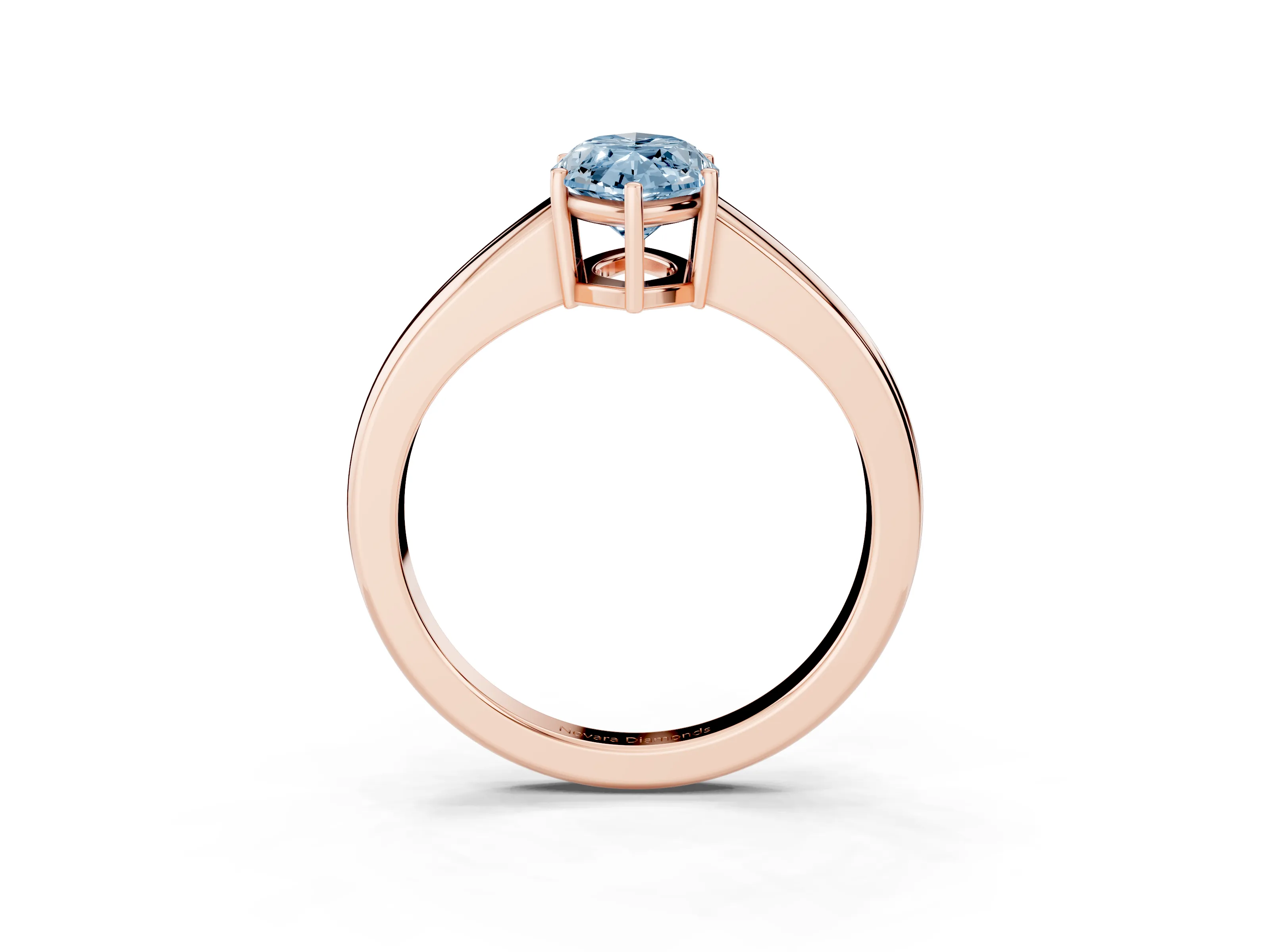 Fancy Blue Marquise Cut Diamond Solitaire Ring Set in Rose gold with Tapered Band and Prong Setting