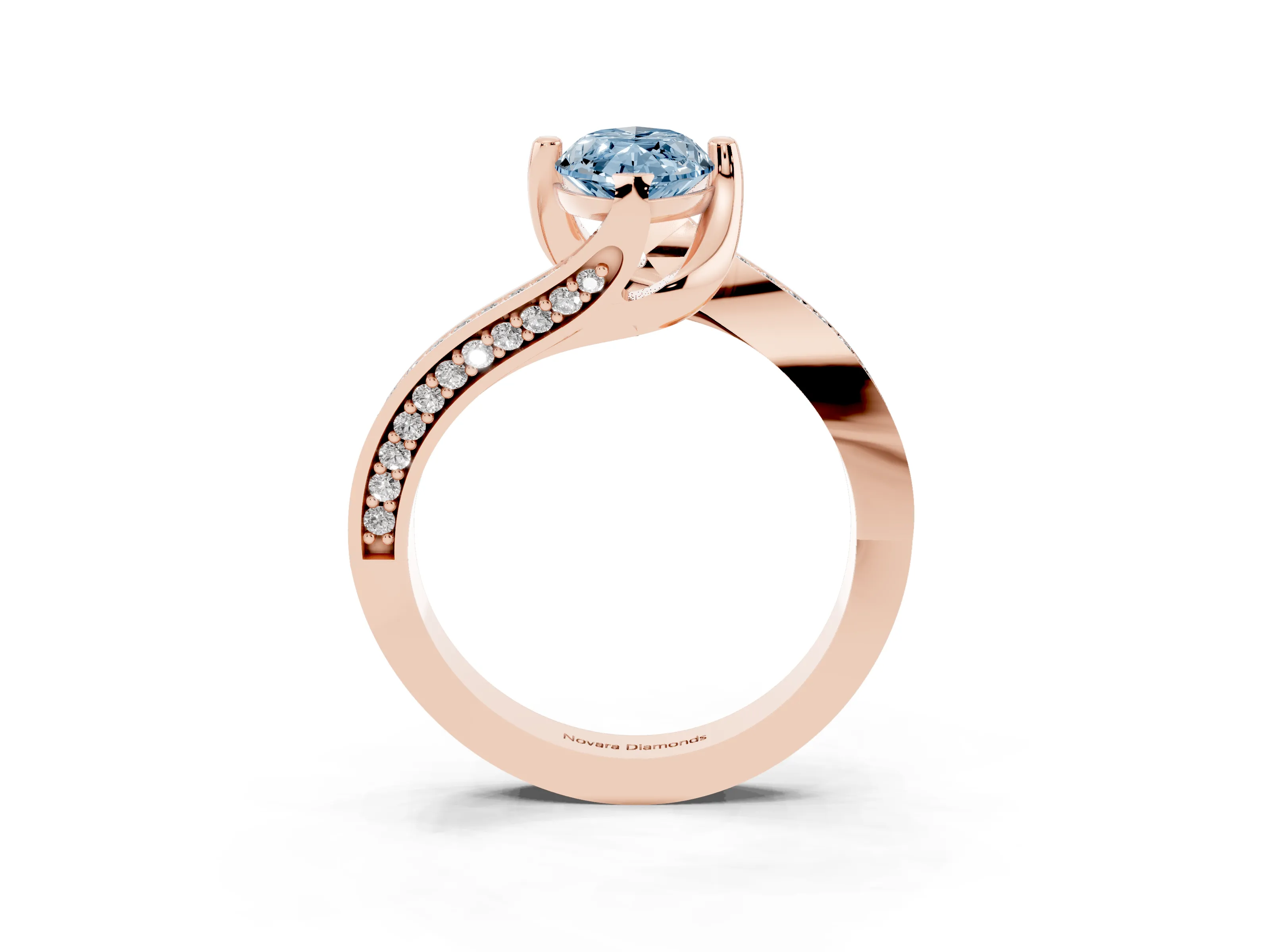 Fancy Blue Marquise Cut Diamond Solitaire Ring Set in Rose gold with Intertwined Pavé Twist Band