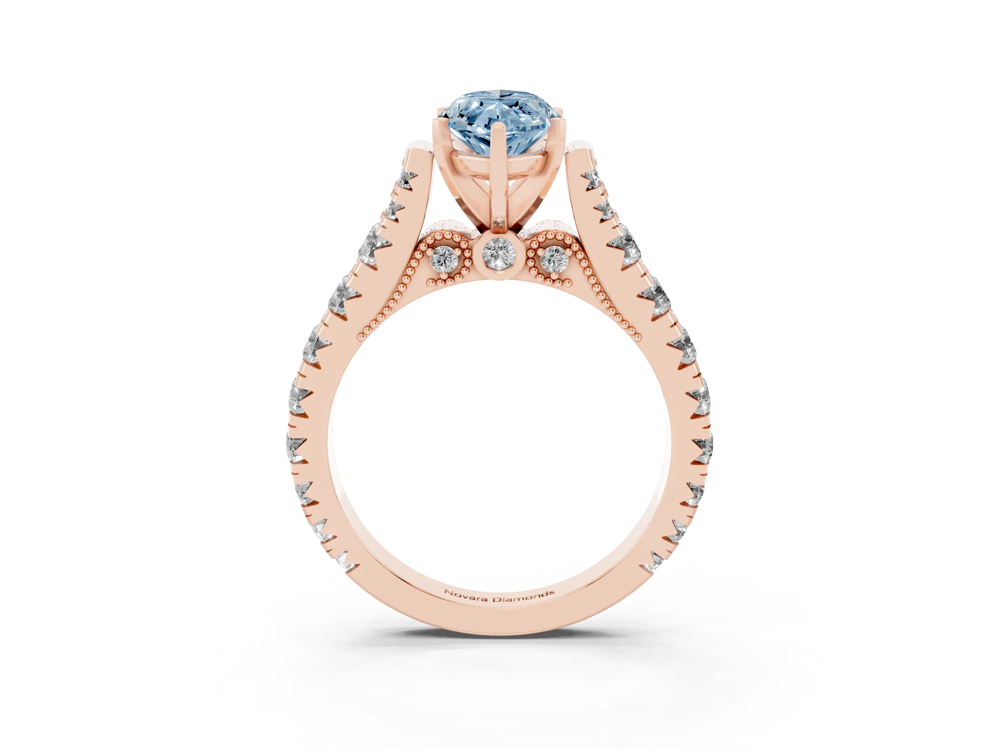 Fancy Blue Marquise Cut Diamond Classic Solitaire Ring Set in Rose gold with Pavé Band and Prong Setting