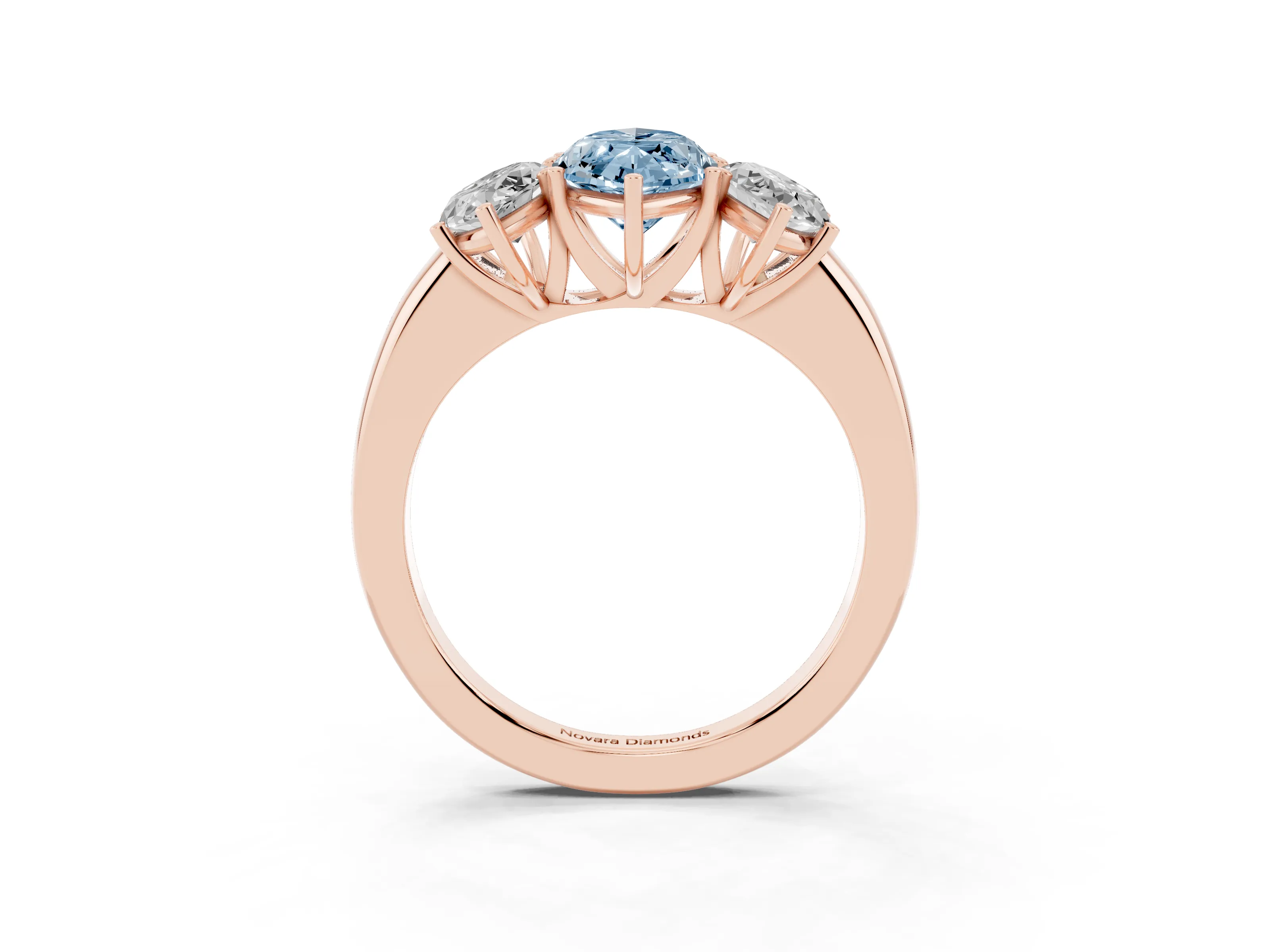 Fancy Blue Marquise Cut Diamond Three-Stone Ring Set in Rose gold with Bold Center and Classic Band