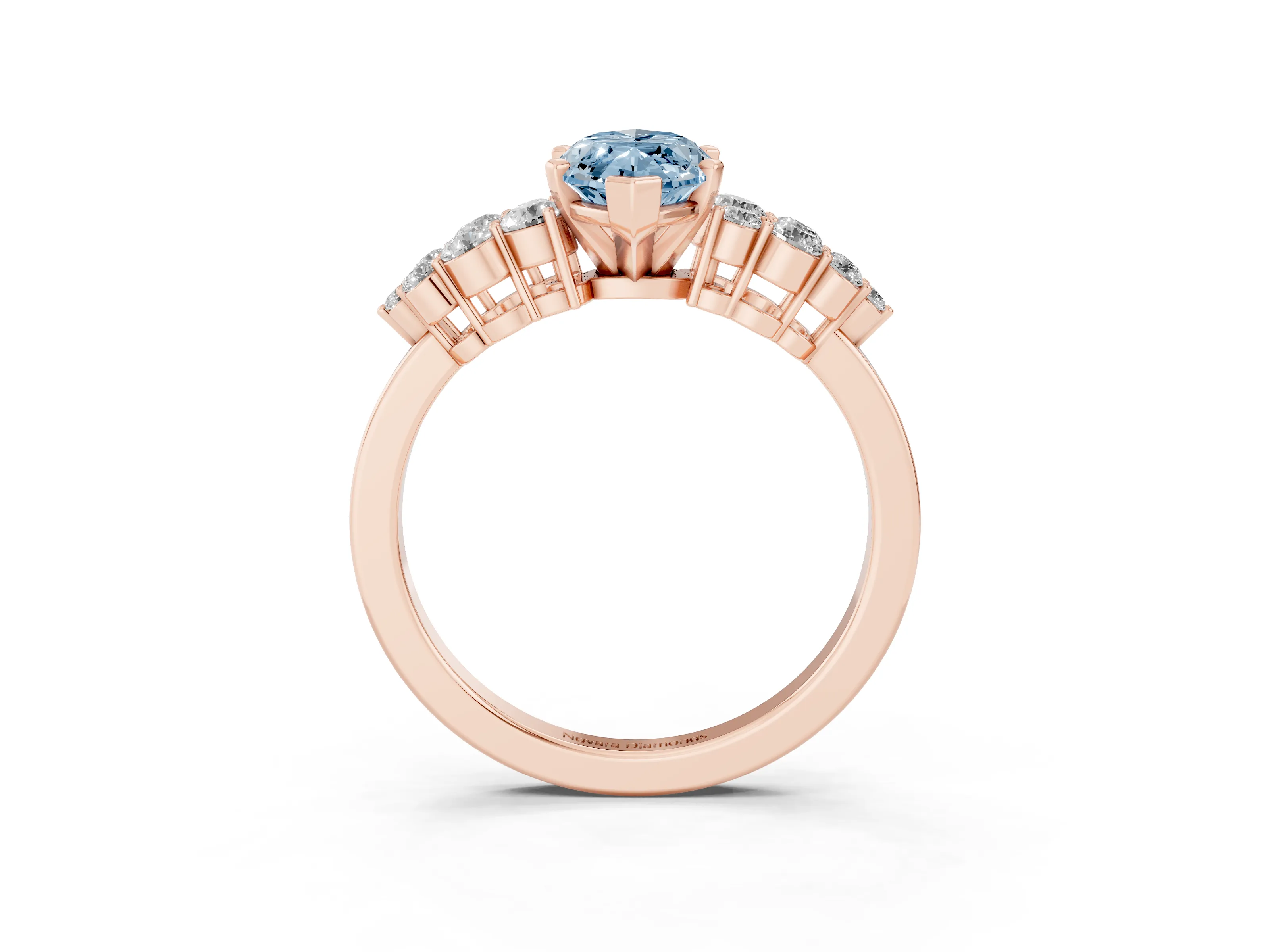 Fancy Blue Marquise Cut Diamond Cluster Engagement Ring Set in Rose gold with Pavé Band and Prong Setting