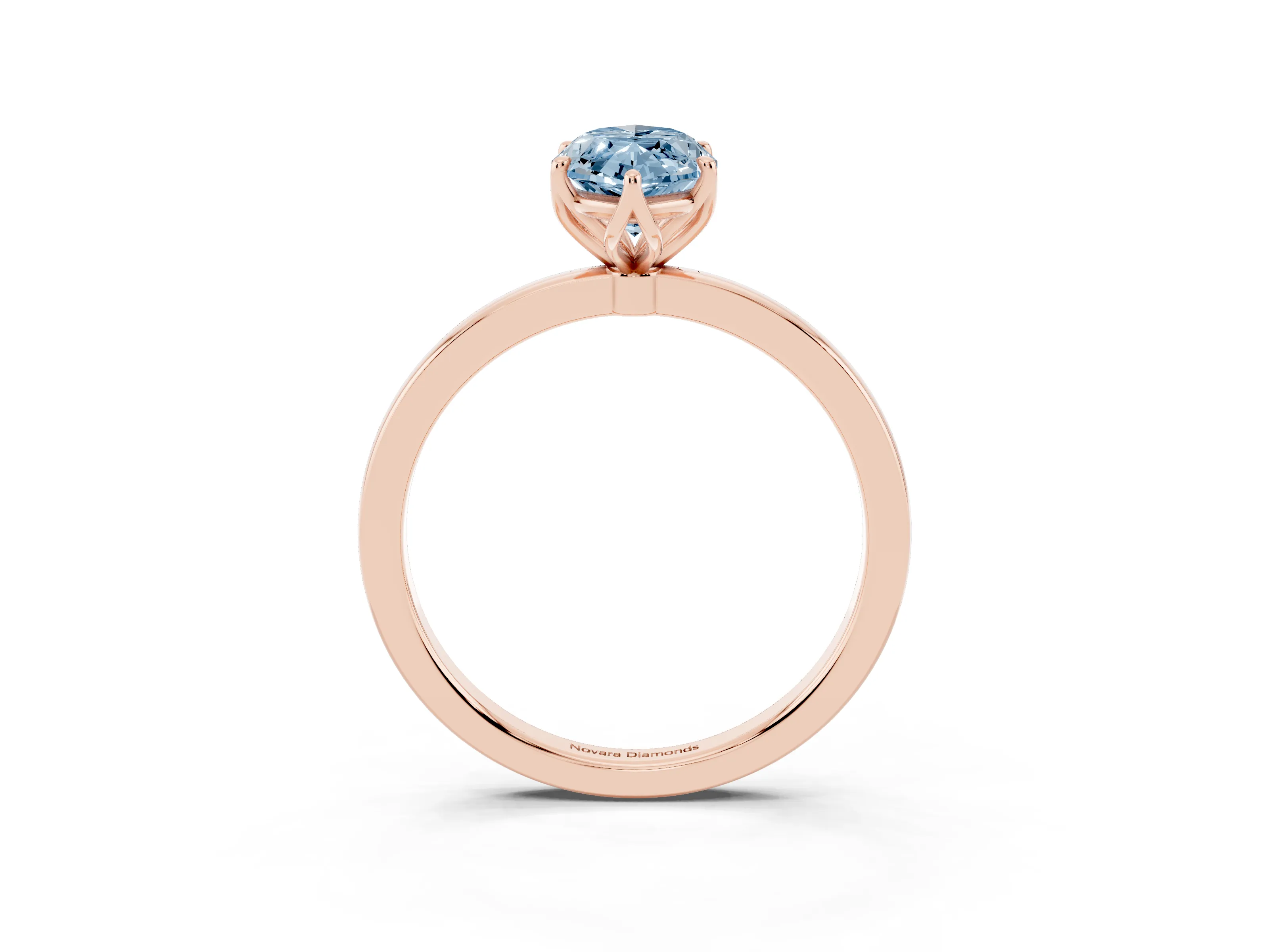 Fancy Blue Marquise Cut Diamond Solitaire Ring Set in Rose gold with Prong Setting and Thin Polished Band