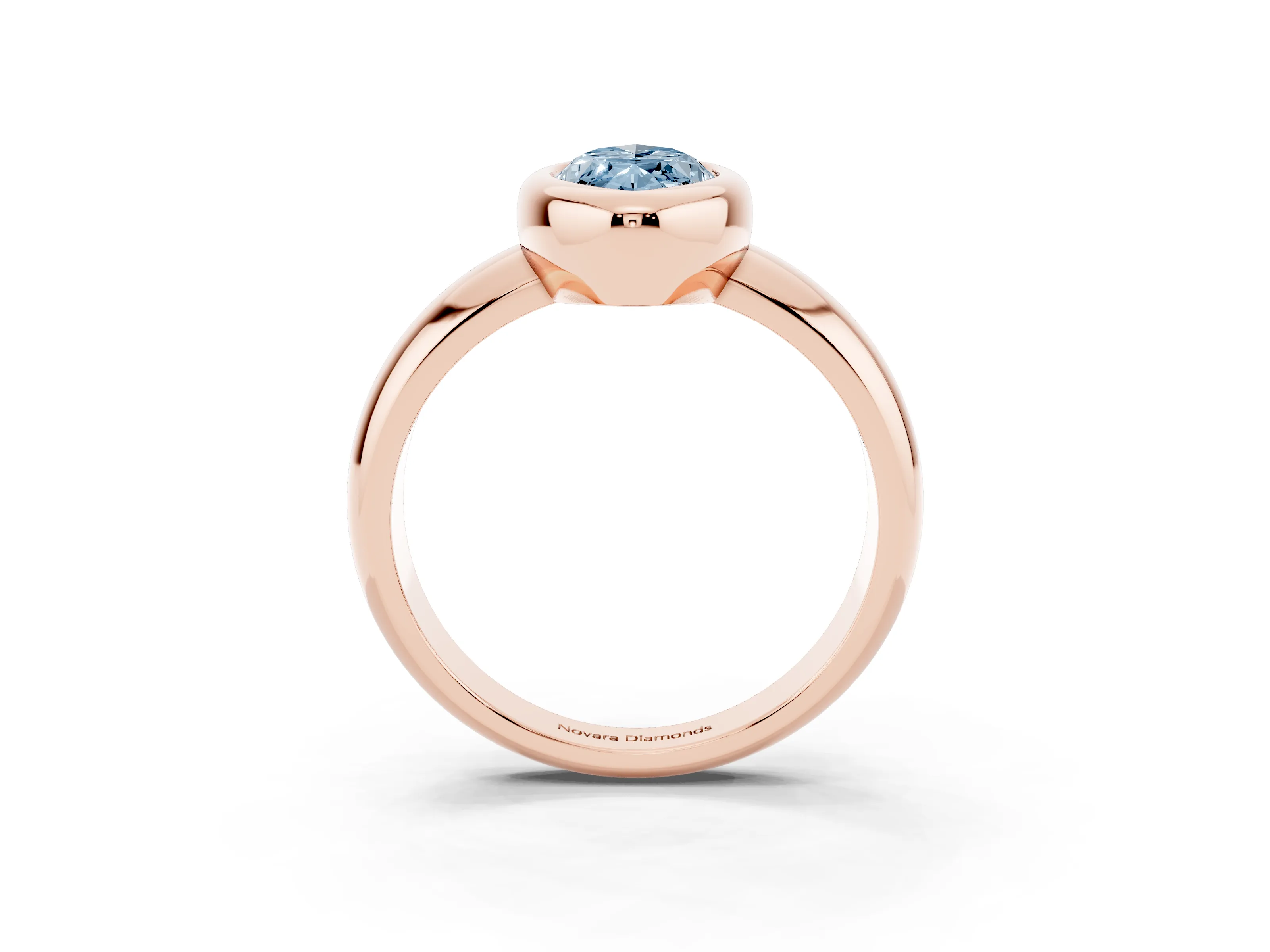 Fancy Blue Bezel Set Marquise Cut Diamond Solitaire Ring Set in Rose gold with Wide Band