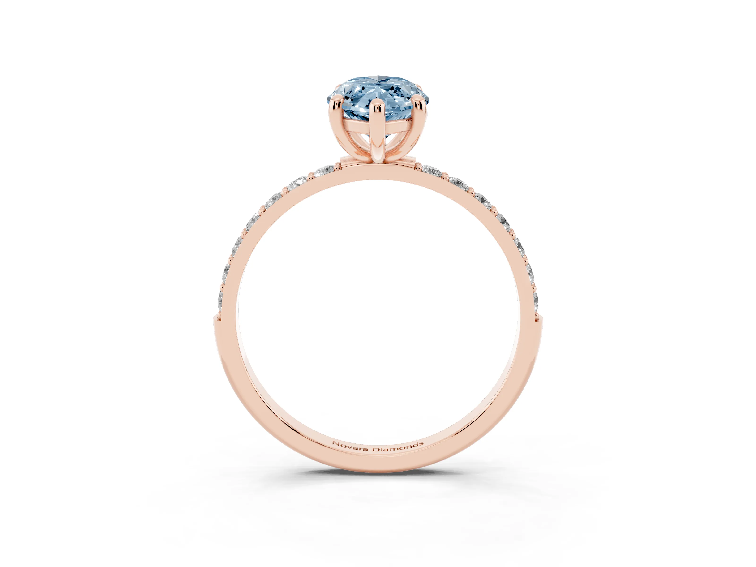 Fancy Blue Marquise Cut Diamond Solitaire Ring Set in Rose gold with Round Pavé Band and Prong Setting