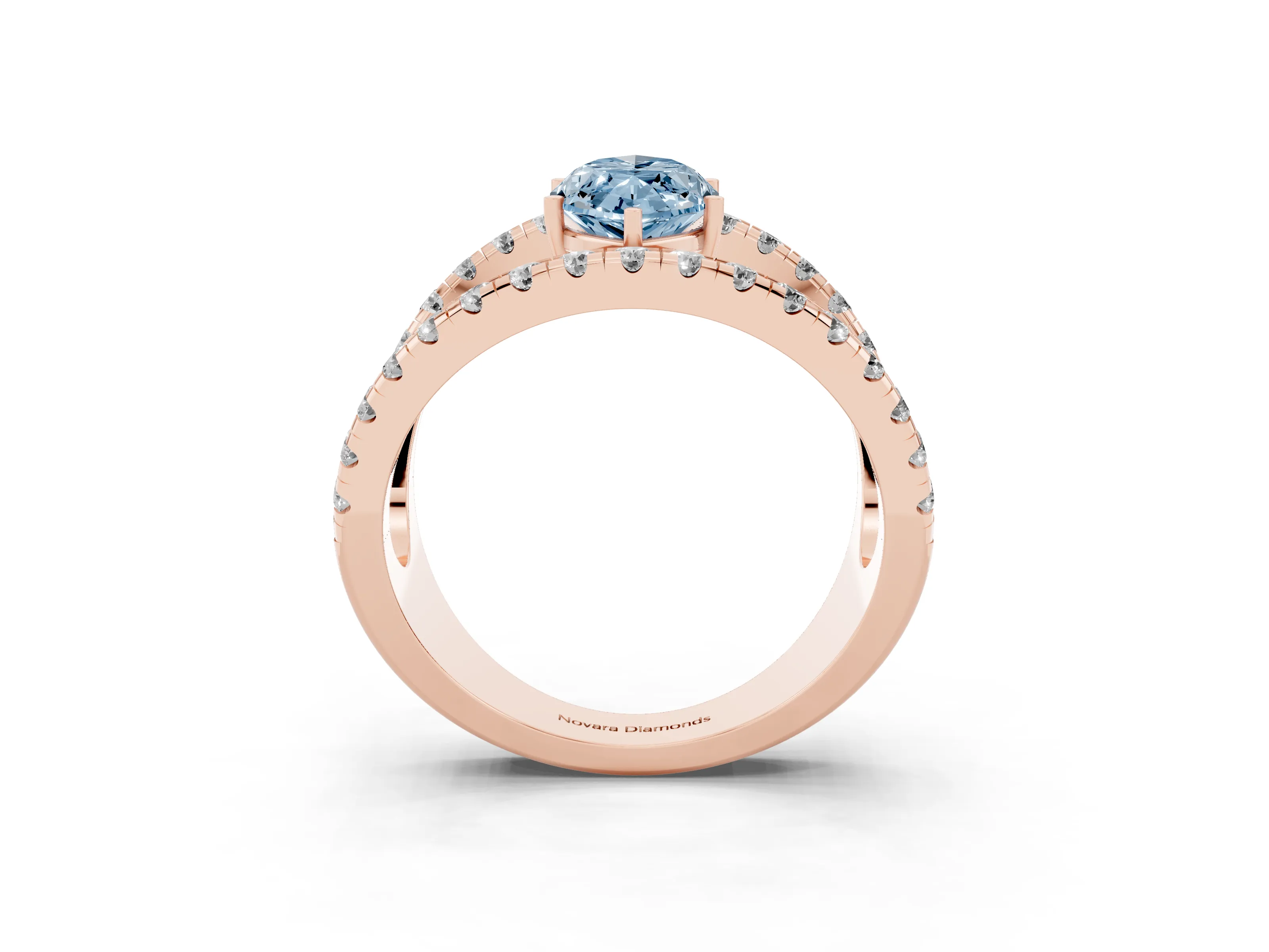Fancy Blue Marquise Cut Diamond Split Shank Pavé Solitaire Ring Set in Rose gold with Open Shank Design