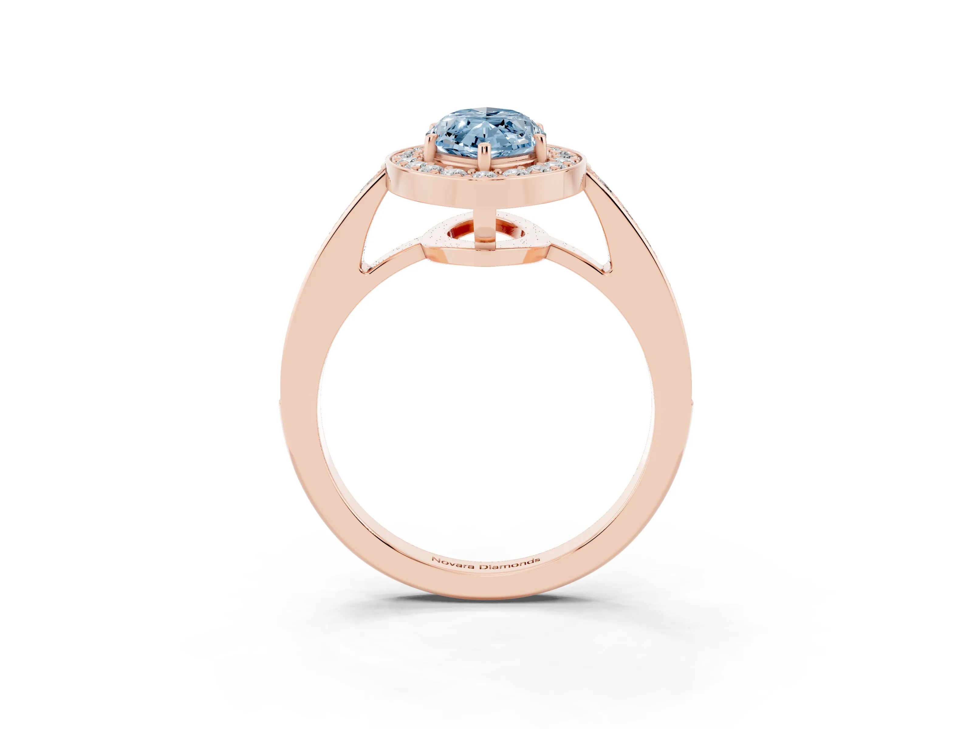 Fancy Blue Marquise Cut Diamond Halo Pavé Engagement Ring Set in Rose gold with Bezel Setting