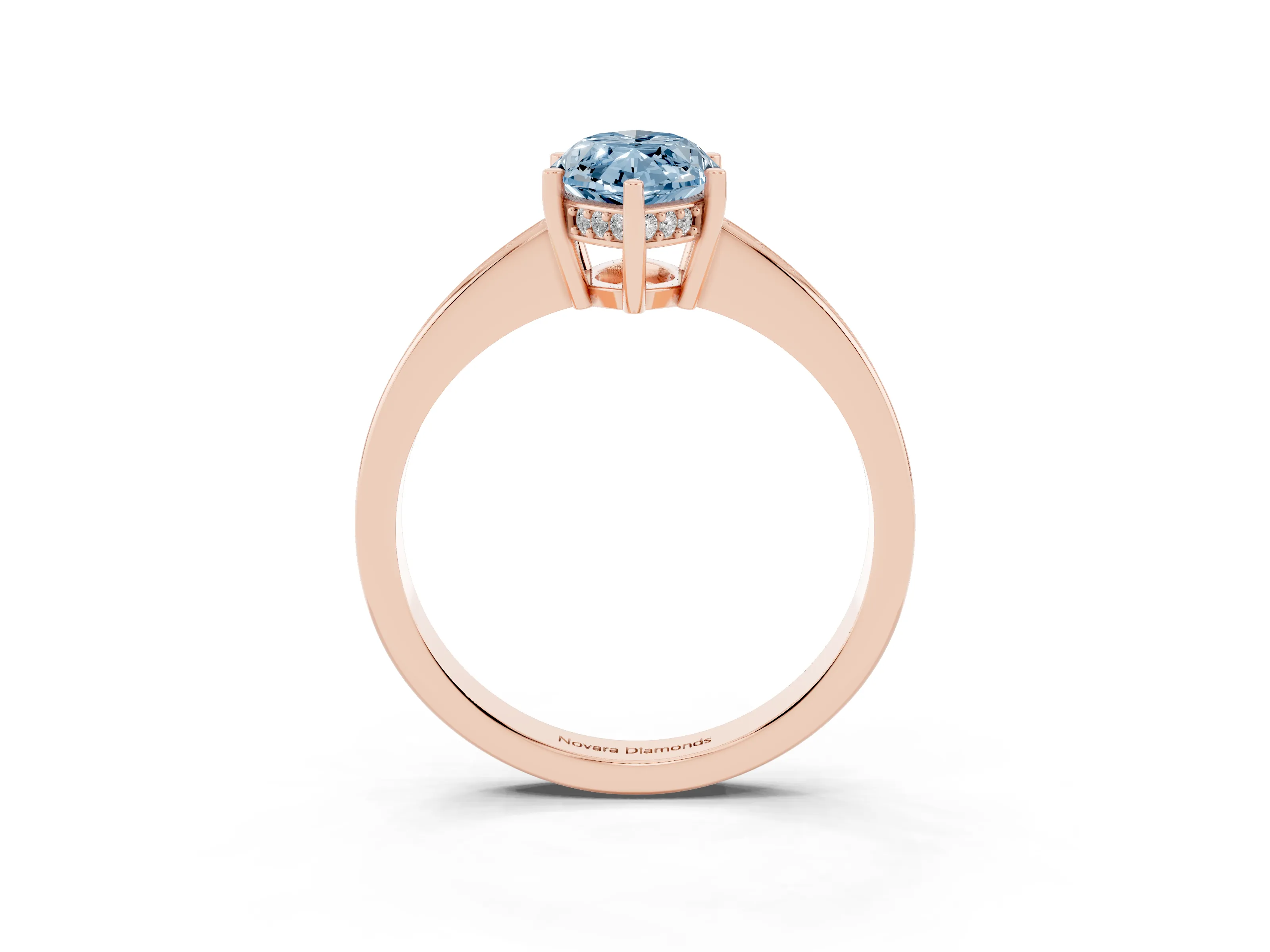 Fancy Blue Marquise Cut Diamond Pavé Band Prong Set Solitaire Ring Set in Rose gold