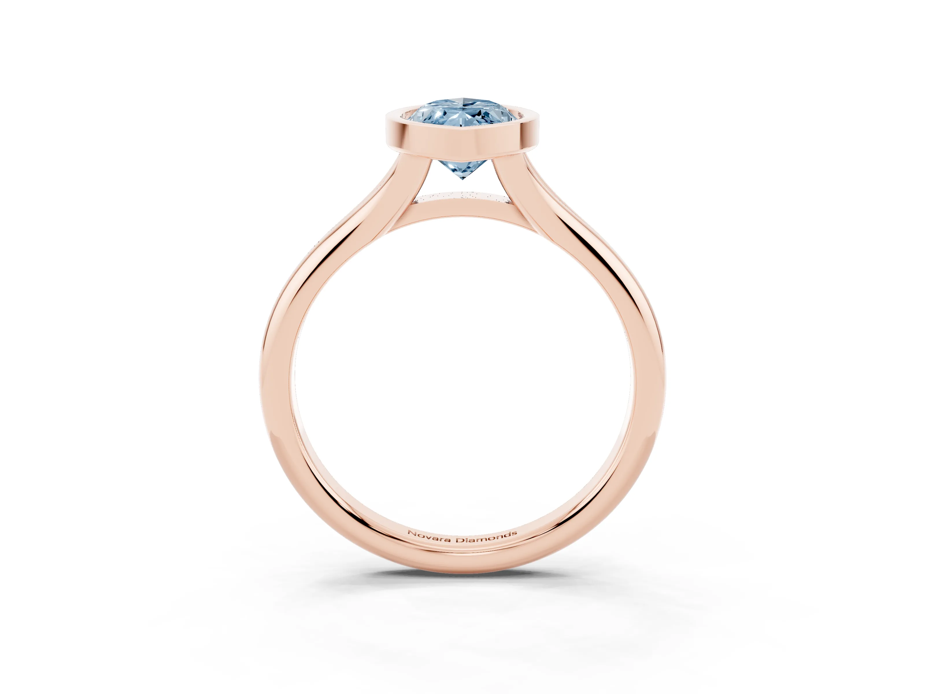 Fancy Blue Bezel Set Marquise Cut Diamond Solitaire Ring Set in Rose gold with Smooth Band