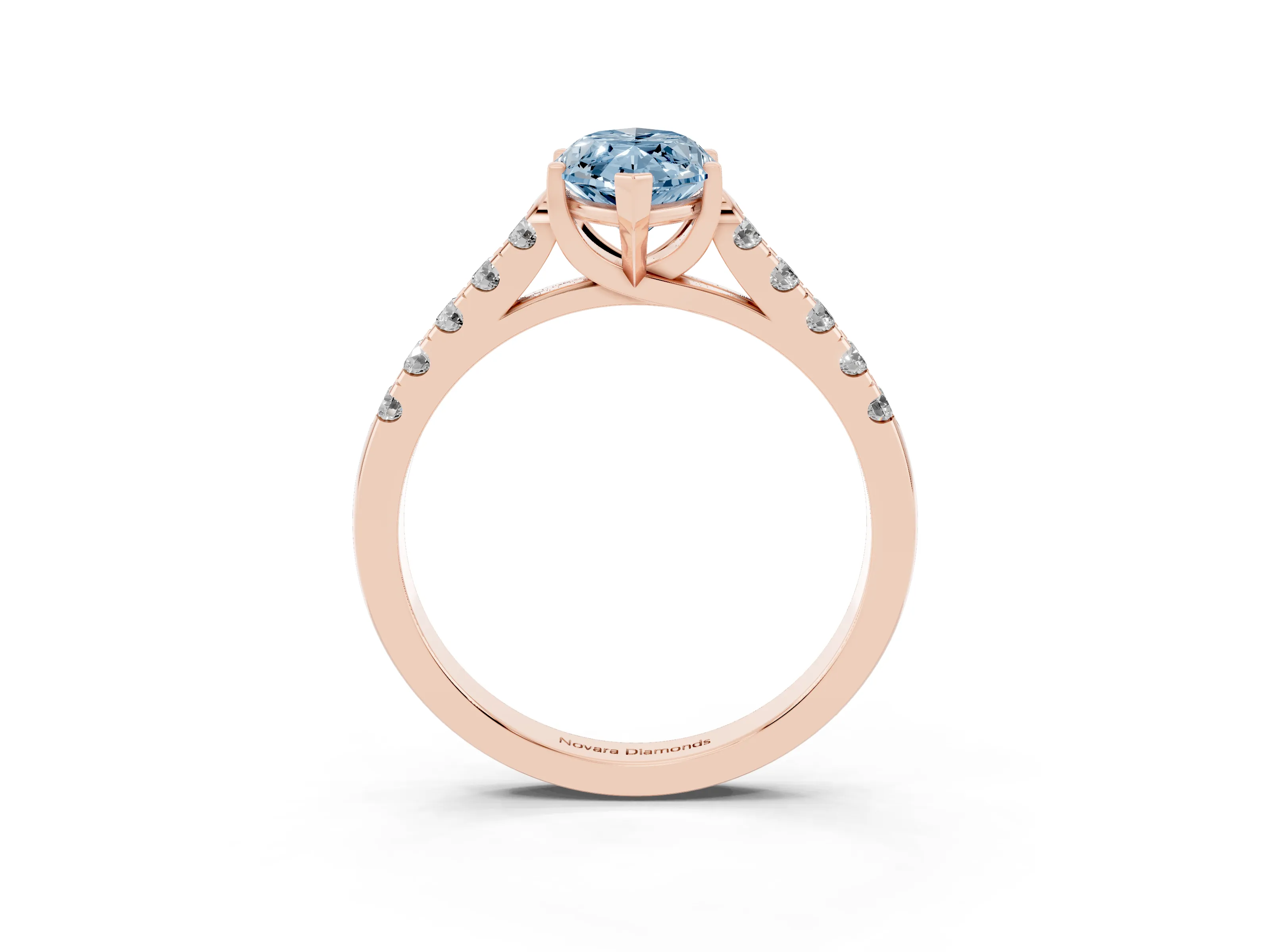 Fancy Blue Marquise Cut Diamond Pavé Band Solitaire Ring Set in Rose gold with Partway Accent Stones and Prong Setting