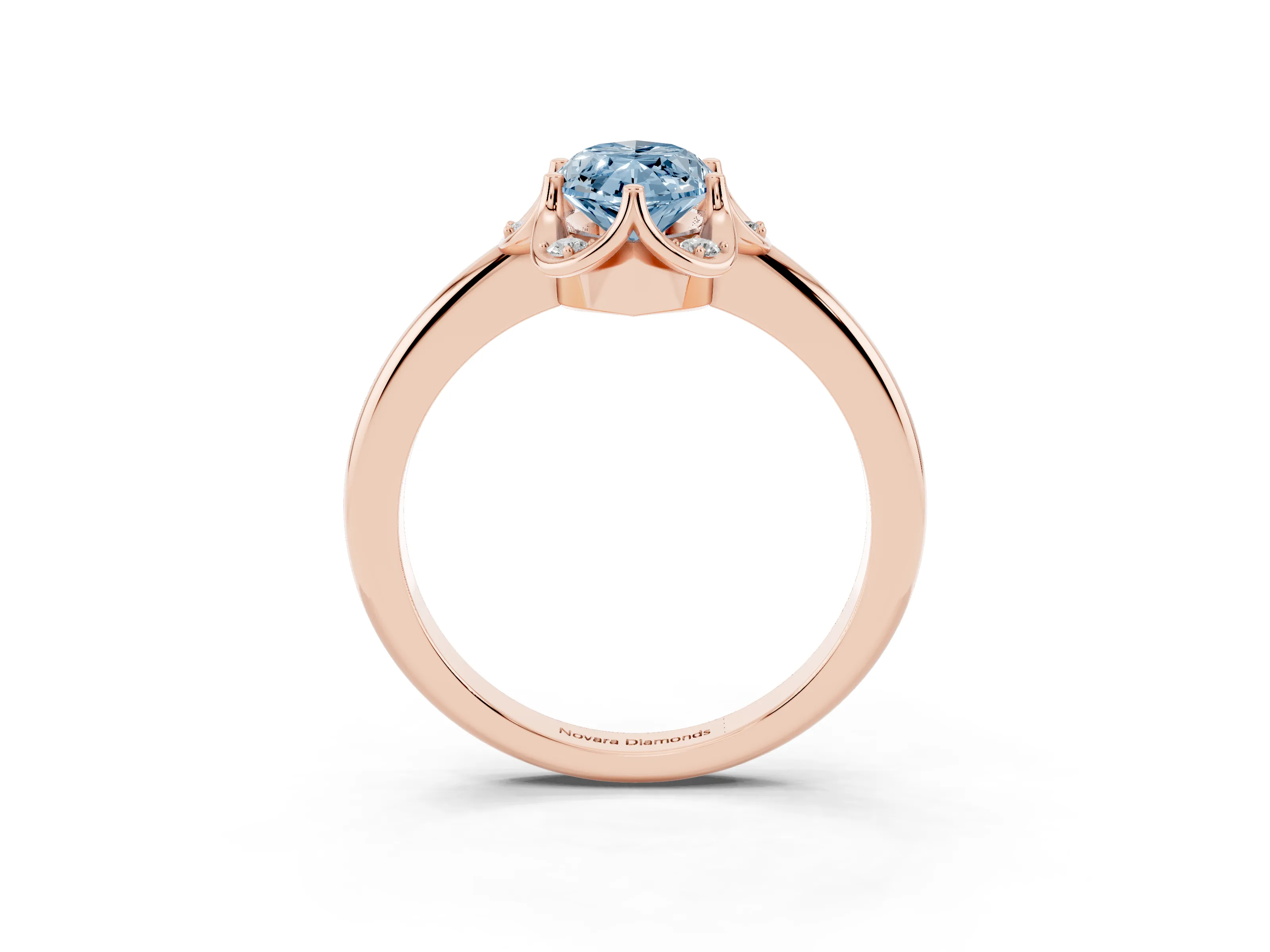 Fancy Blue Marquise Cut Diamond Round Cluster Halo Ring Set in Rose gold with Solitaire Band and Prong Setting