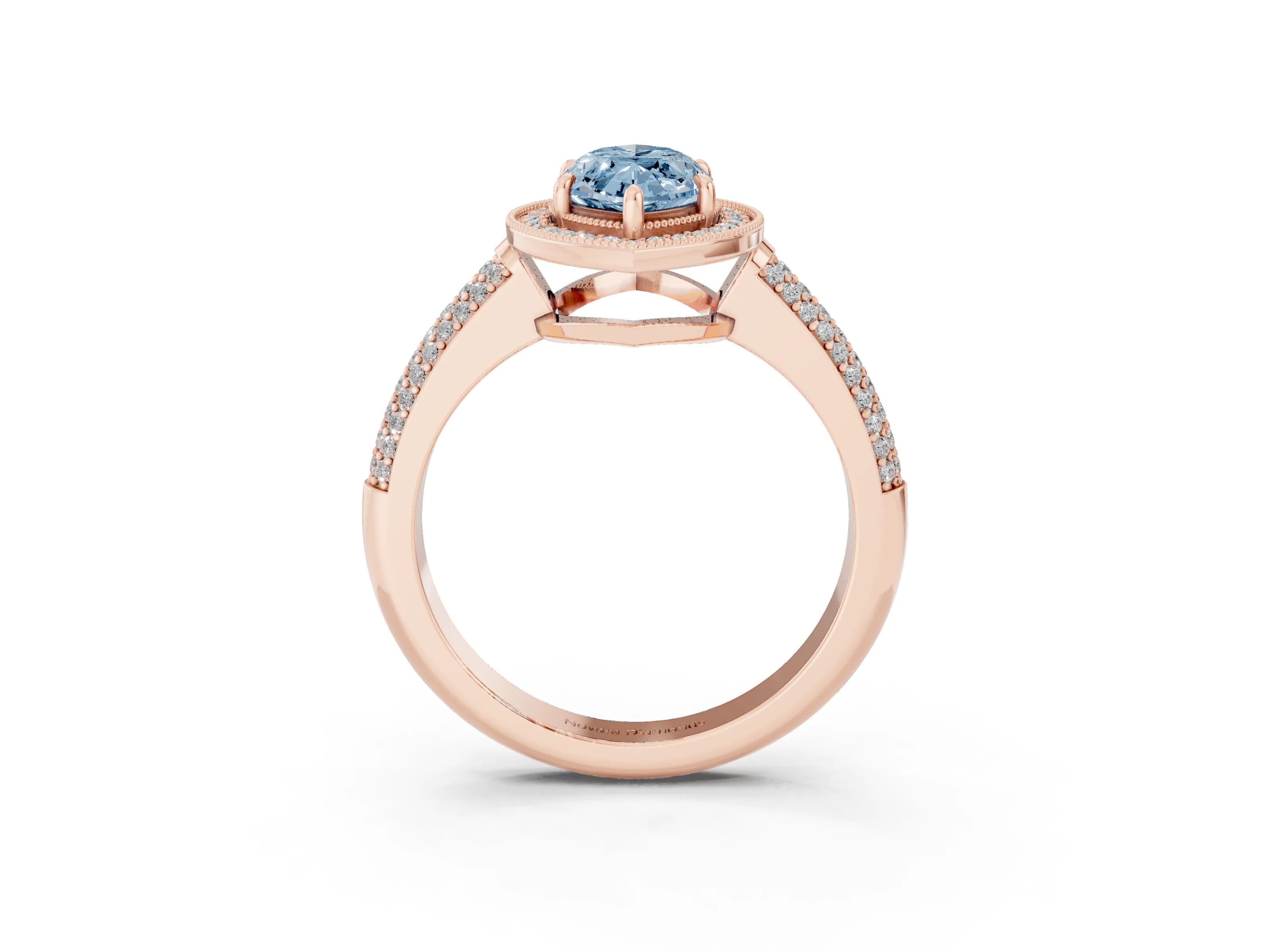 Fancy Blue Marquise Cut Diamond Halo Pavé Band Set in Rose gold with Prong Setting