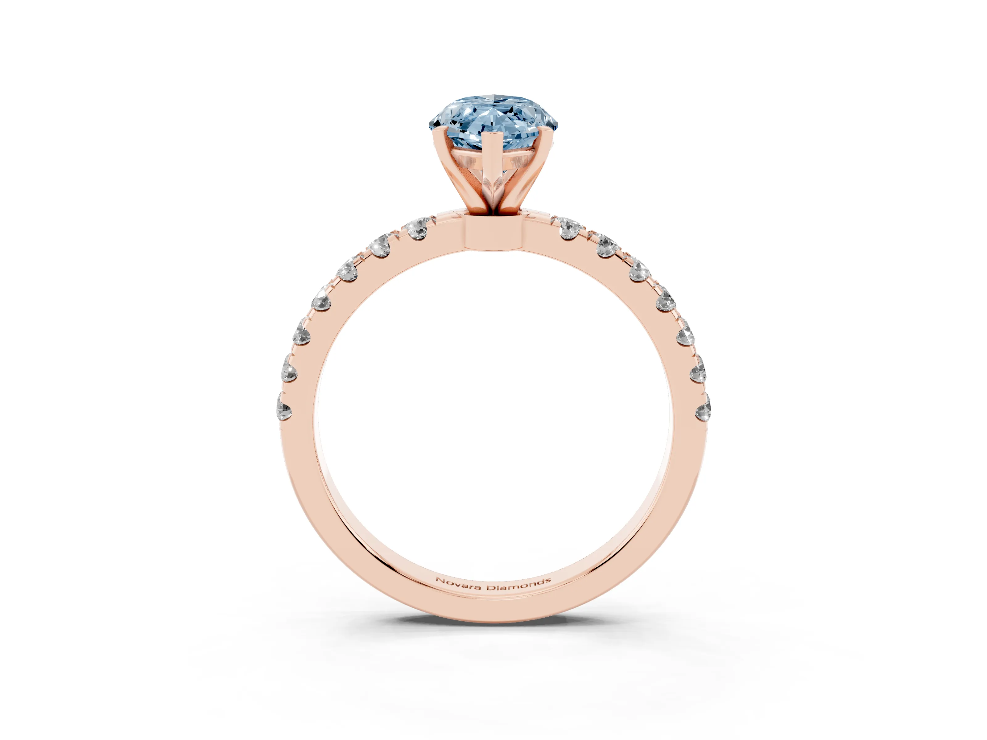 Fancy Blue Marquise Cut Diamond Solitaire Ring Set in Rose gold with Pavé Accents and Prong Setting