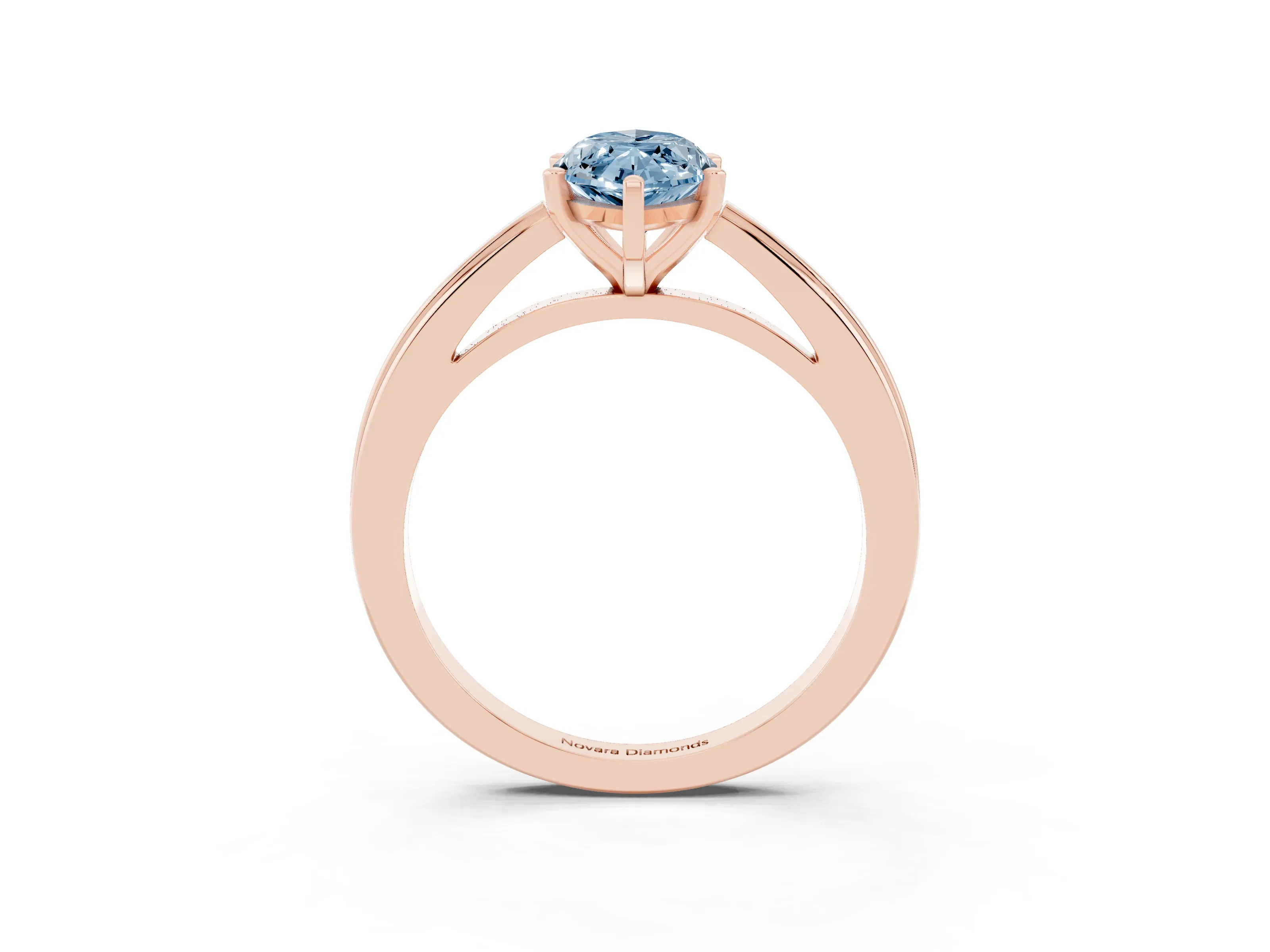 Fancy Blue Marquise Cut Diamond Solitaire Ring Set in Rose gold with Prong Setting and Classic Band