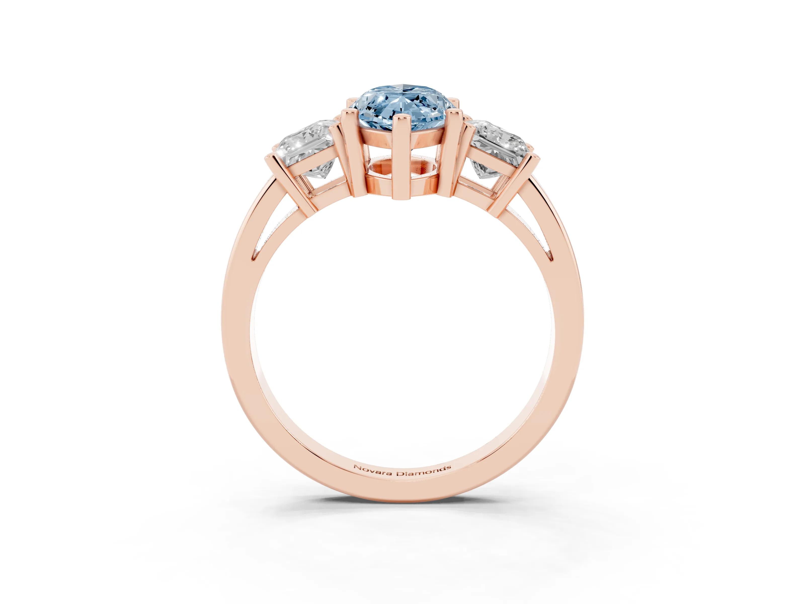 Fancy Blue Three-Stone Marquise Cut Diamond Solitaire Ring Set in Rose gold with Prong Setting