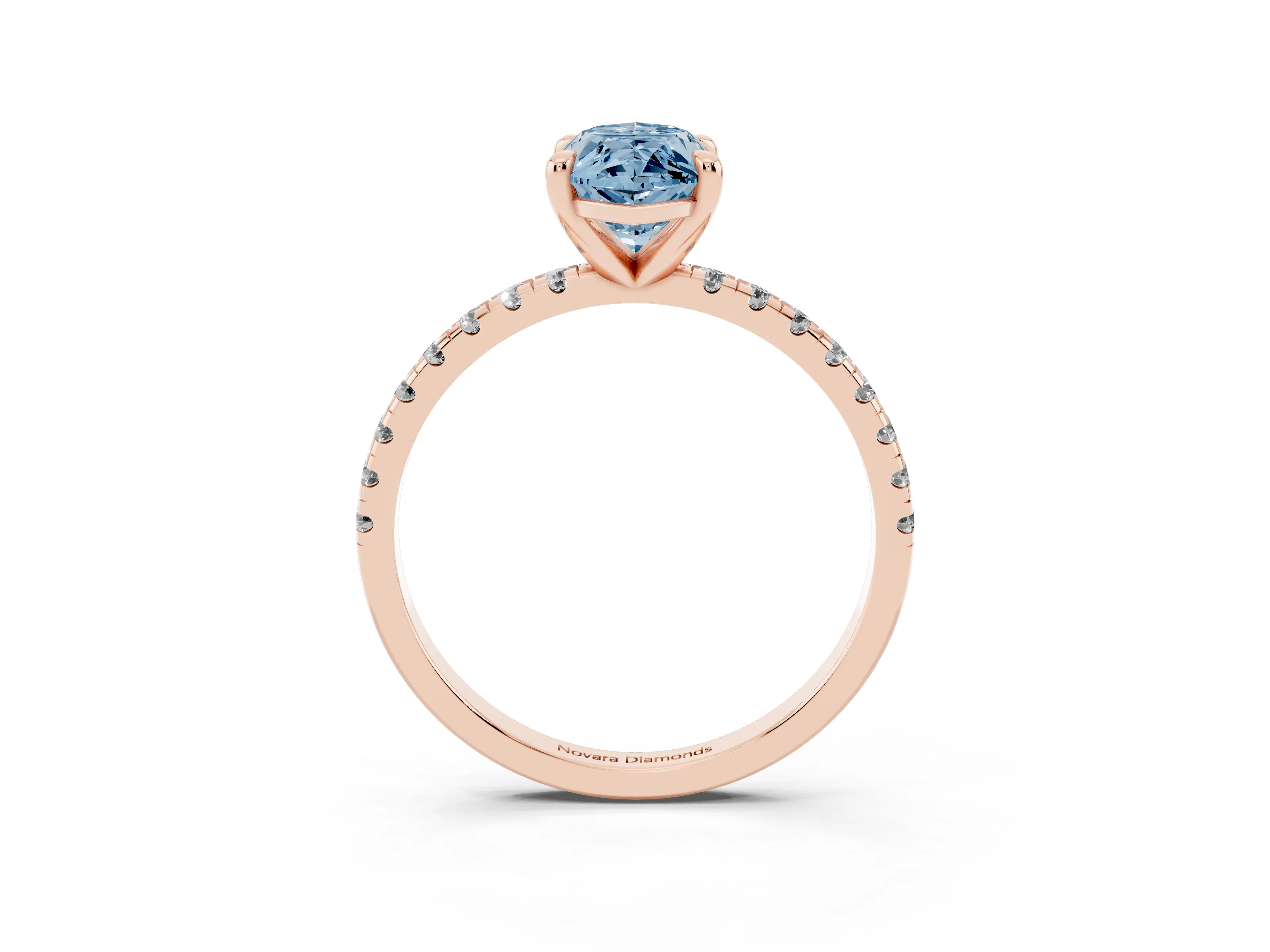 Fancy Blue Marquise Cut Diamond Brilliant Solitaire Ring Set in Rose gold with Pavé Band and Prong Setting