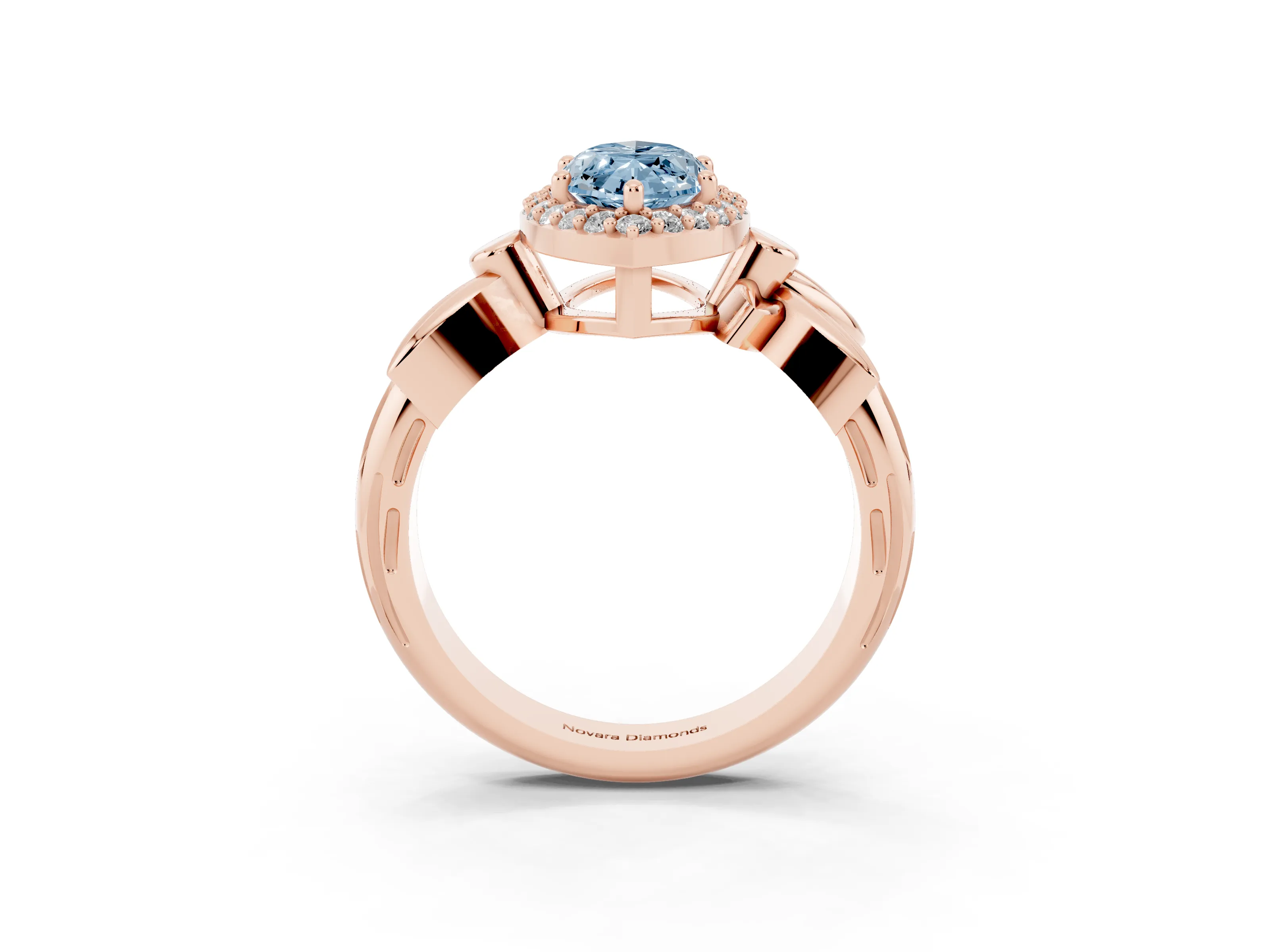 Fancy Blue Marquise Cut Diamond Halo Floral Band Ring Set in Rose gold with Prong Setting