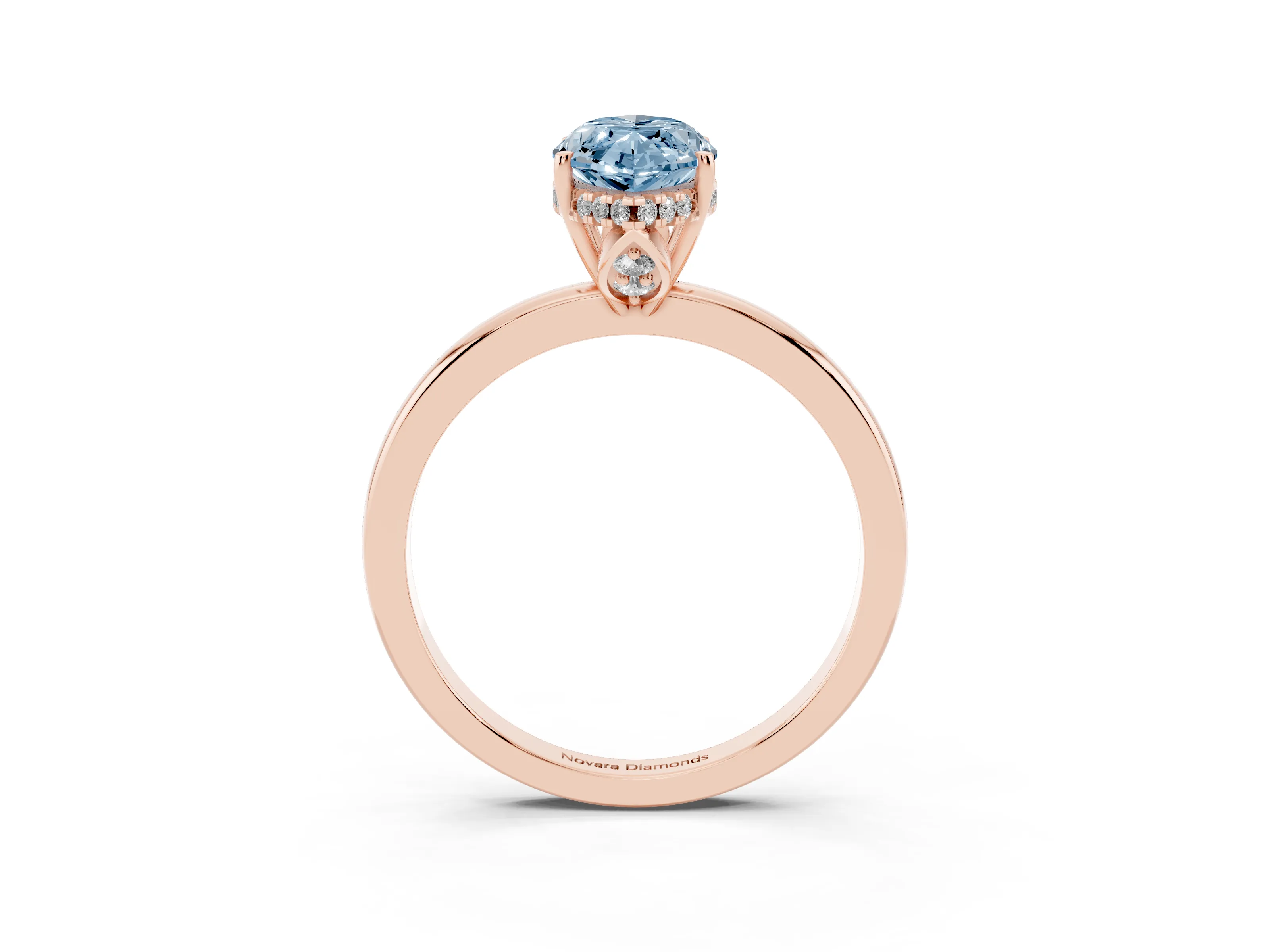 Fancy Blue Marquise Cut Diamond Solitaire Ring Set in Rose gold with Plain Band and Prong Setting