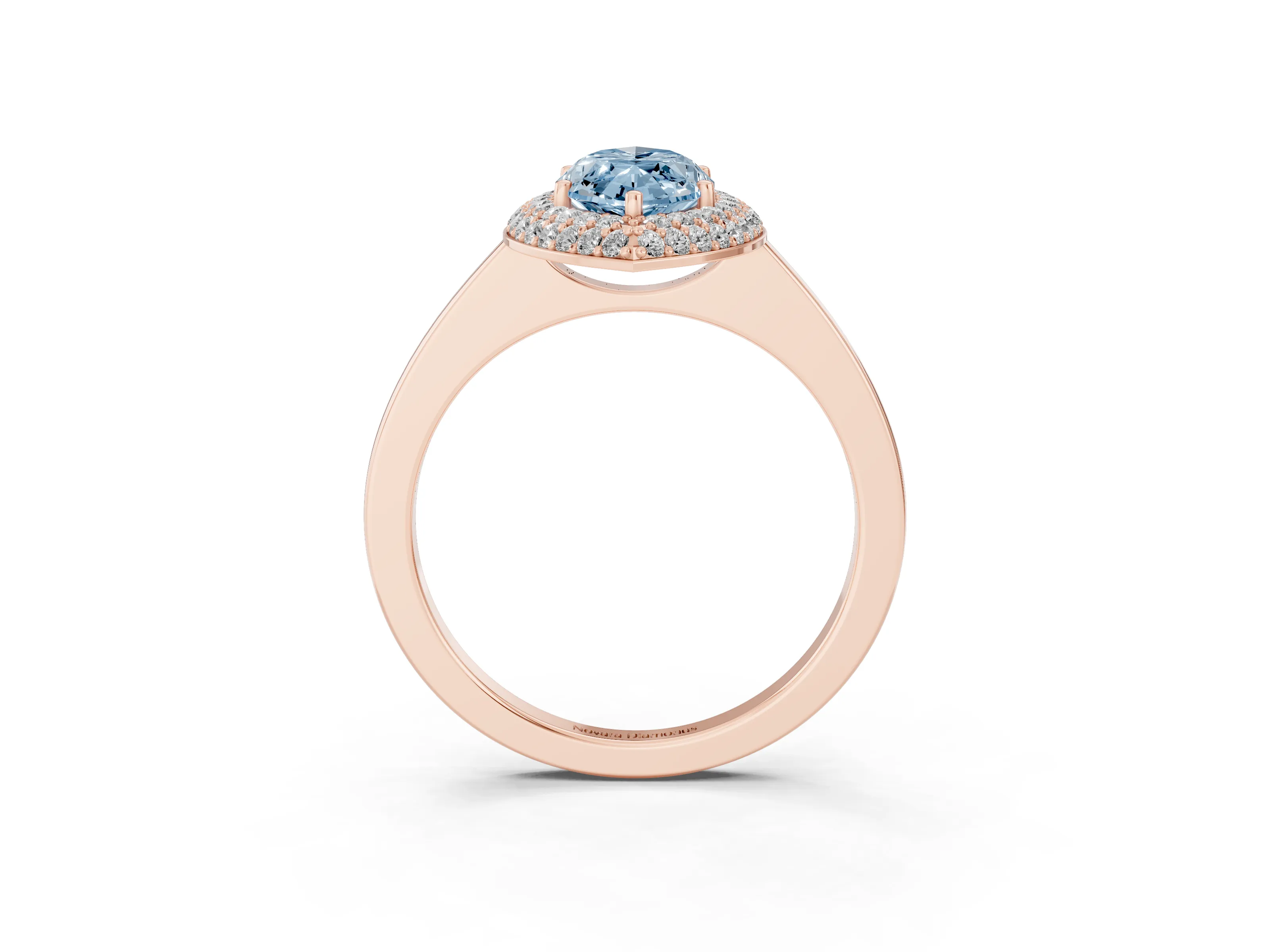 Fancy Blue Marquise Cut Diamond Halo Engagement Ring Set in Rose gold with Solitaire Band and Prong Setting