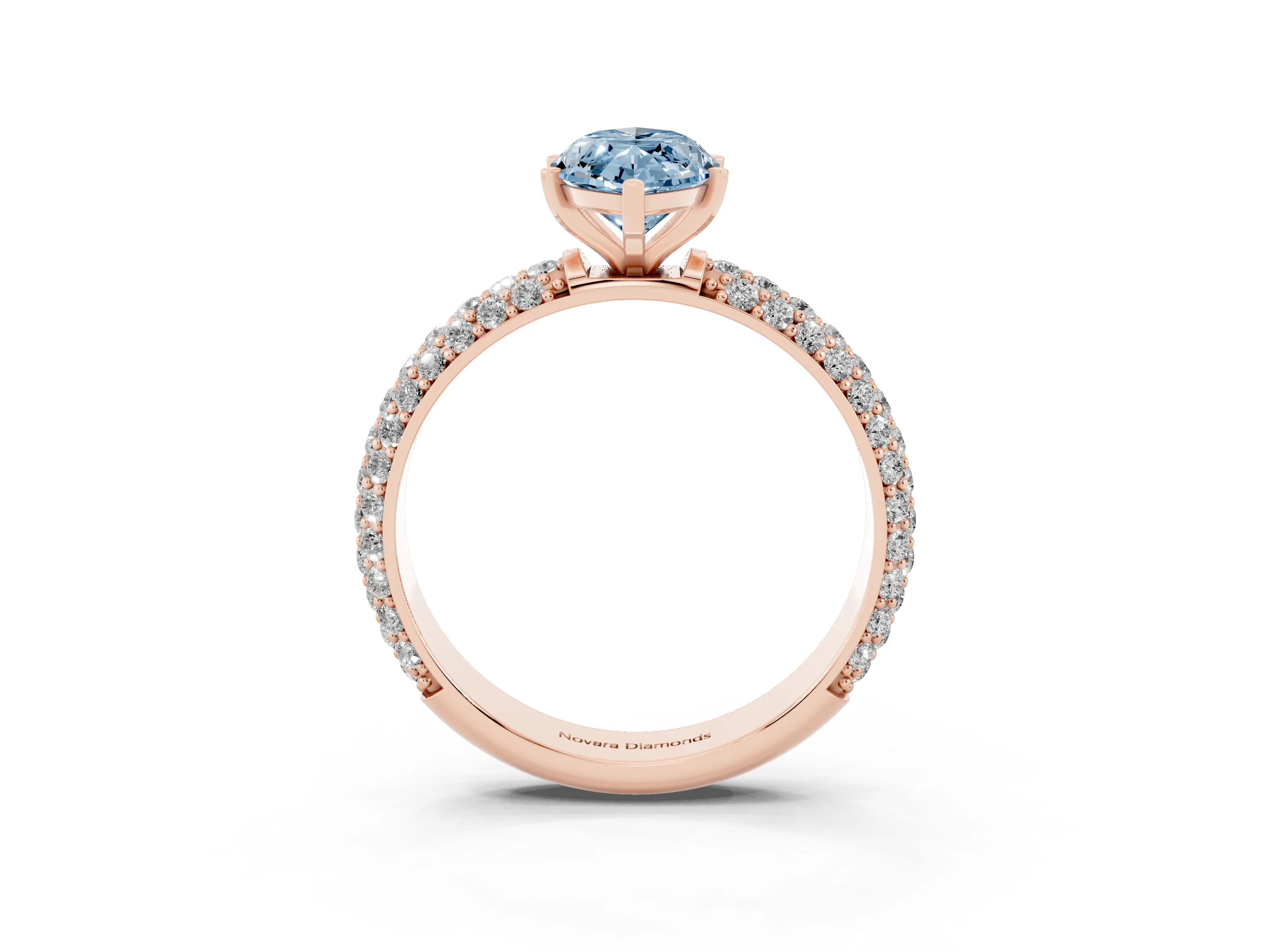 Fancy Blue Marquise Cut Diamond Solitaire Ring Set in Rose gold with Prong Setting and Pavé-Set Band