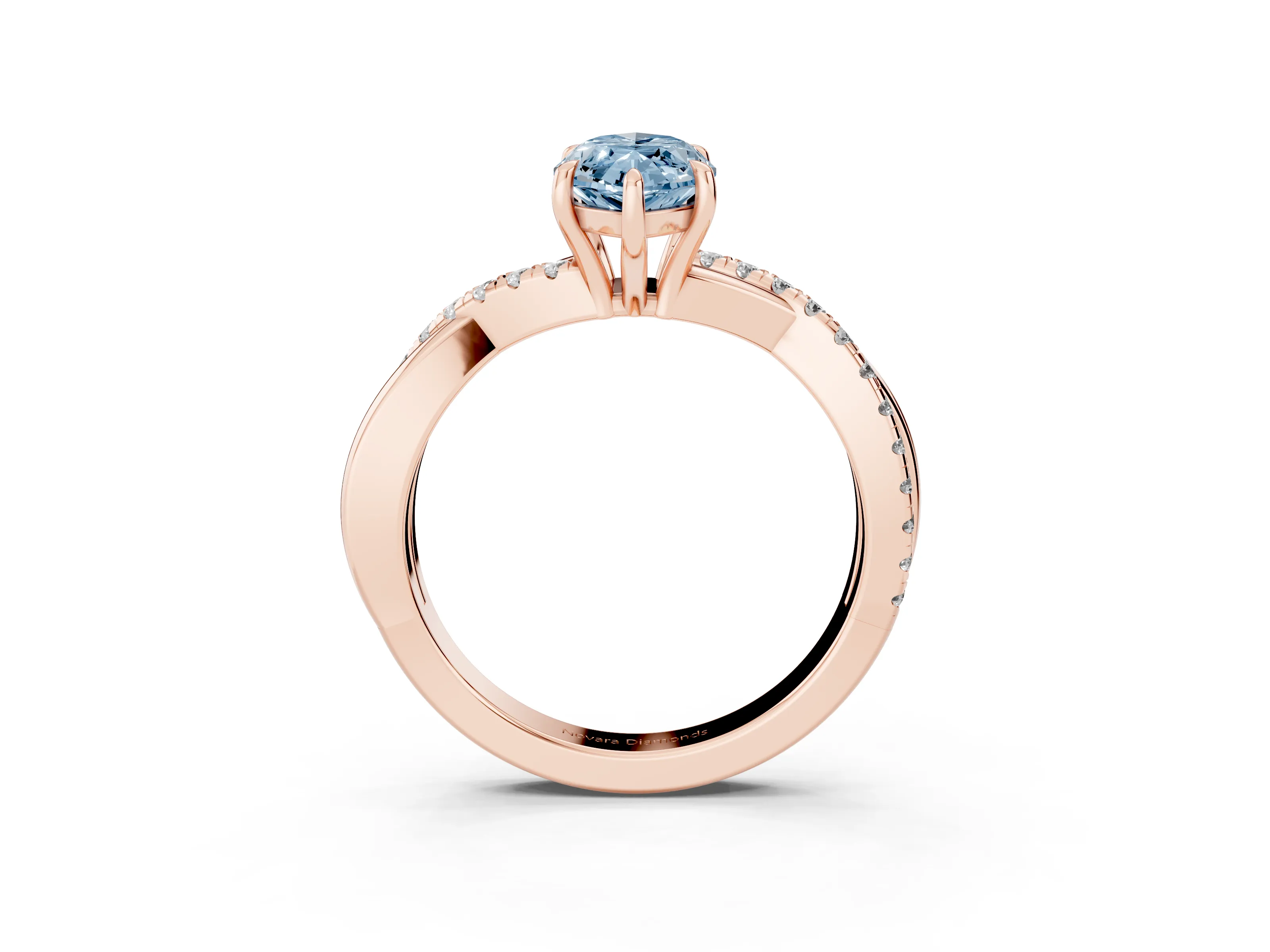 Fancy Blue Marquise Cut Diamond Twisted Pavé Band Ring Set in Rose gold with Prong Setting