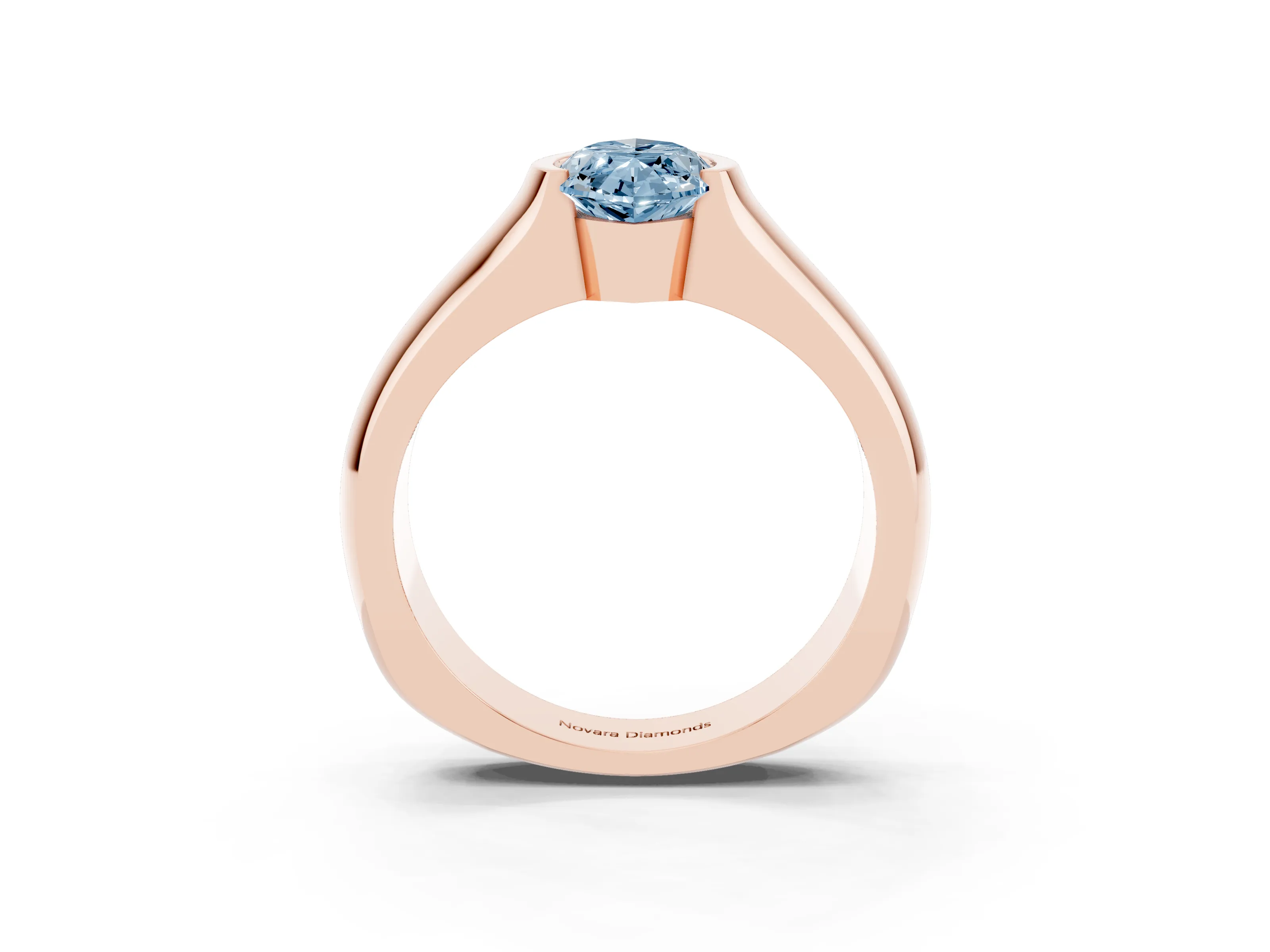 Fancy Blue Marquise Cut Diamond Bezel Solitaire Ring Set in Rose gold with Wide Band