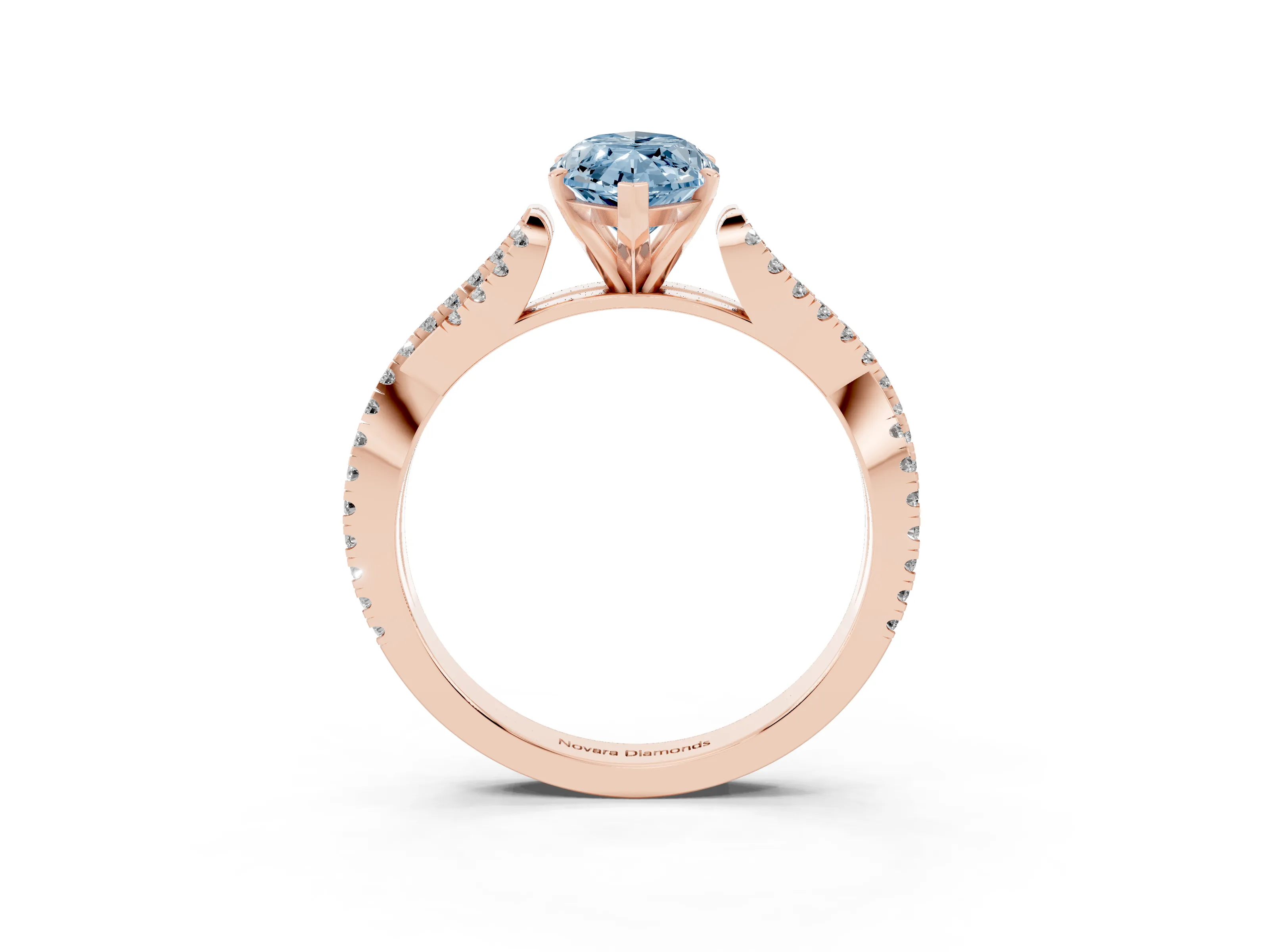 Fancy Blue Marquise Cut Diamond Solitaire Engagement Ring Set in Rose gold with Twisted Pavé Band and Prong Setting