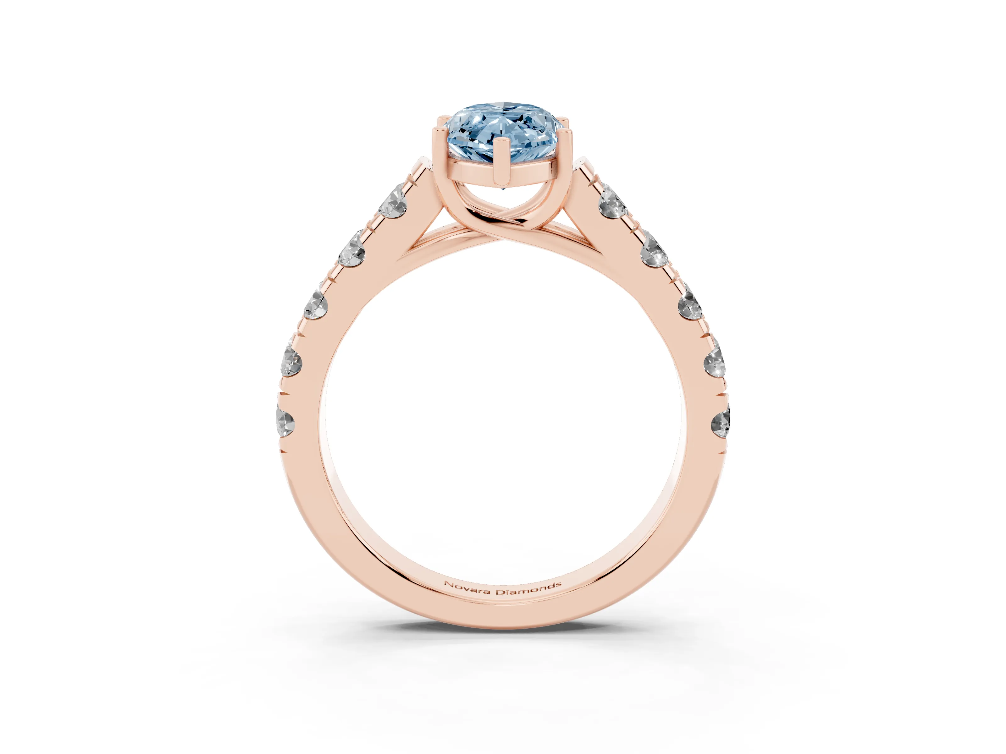 Fancy Blue Marquise Cut Diamond Solitaire Ring Set in Rose gold with Cut-Down Micro Pavé Band and Prong Setting