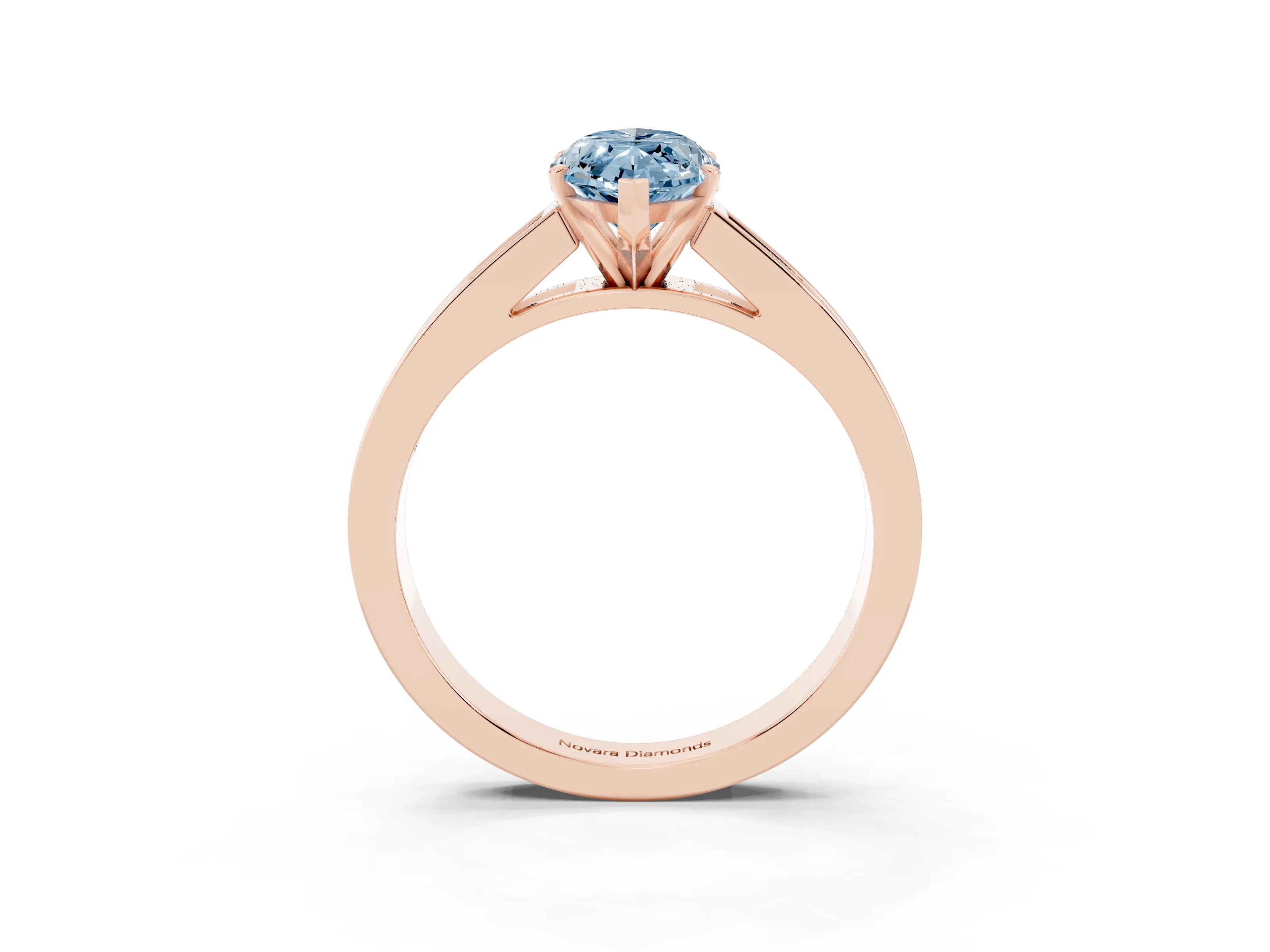 Fancy Blue Marquise Cut Diamond Solitaire Ring Set in Rose gold with Channel-Set Band and Prong Setting