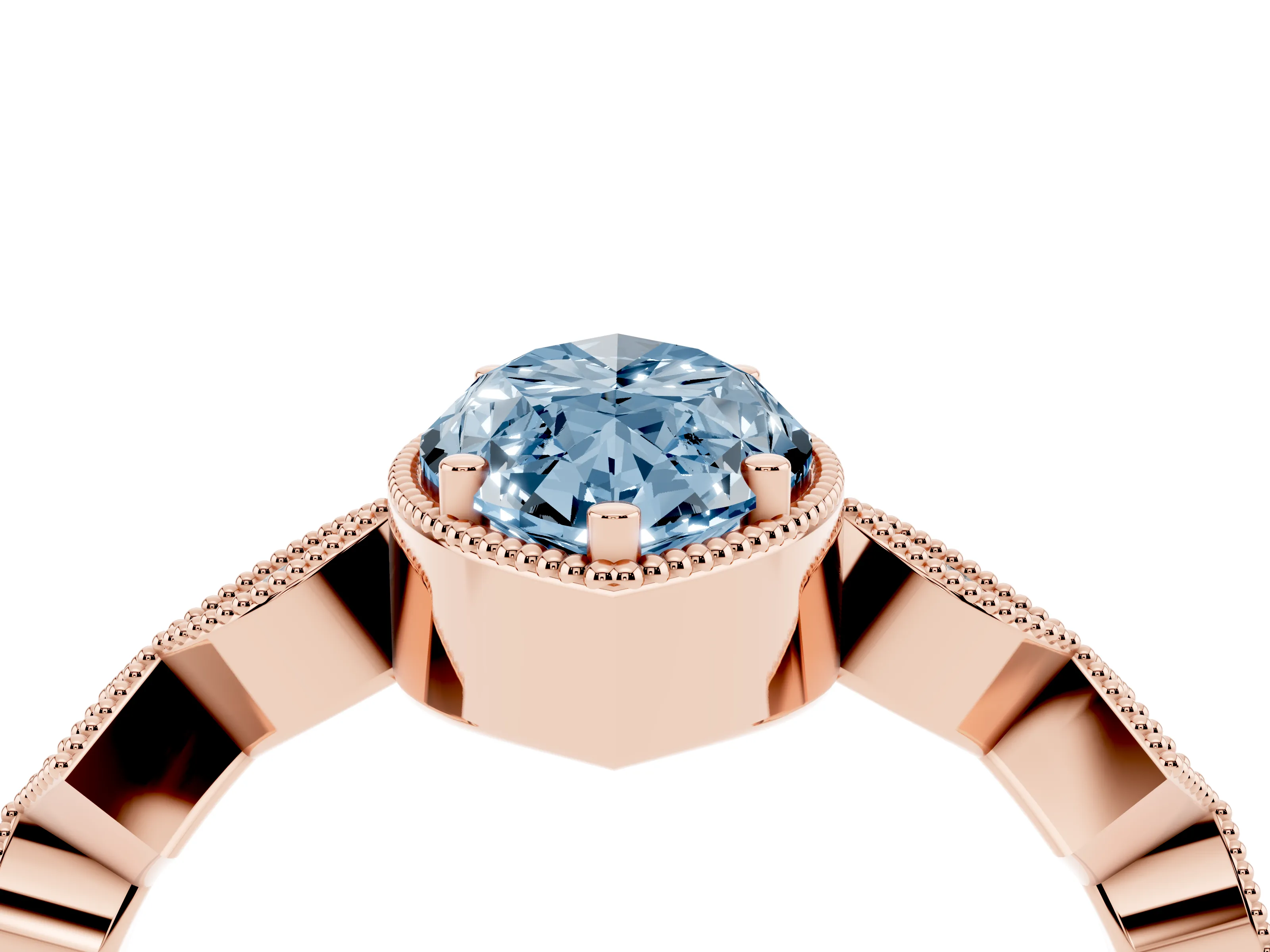 Fancy Blue Marquise Cut Diamond Milgrain Marquise Twist Band Ring Set in Rose gold with Prong Setting
