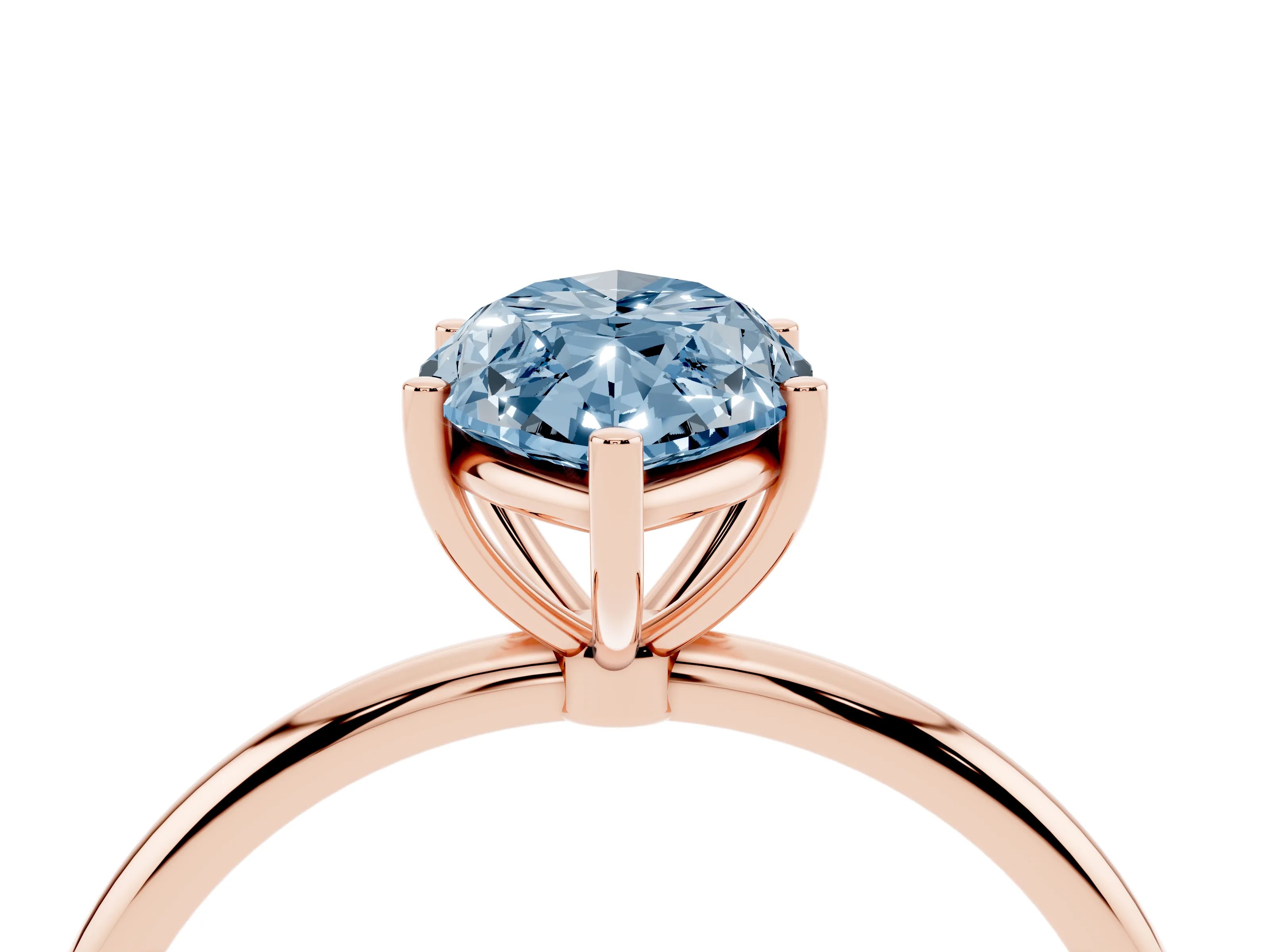 Fancy Blue Marquise Cut Diamond Solitaire Engagement Ring Set in Rose gold with Thin Band and Prong Setting